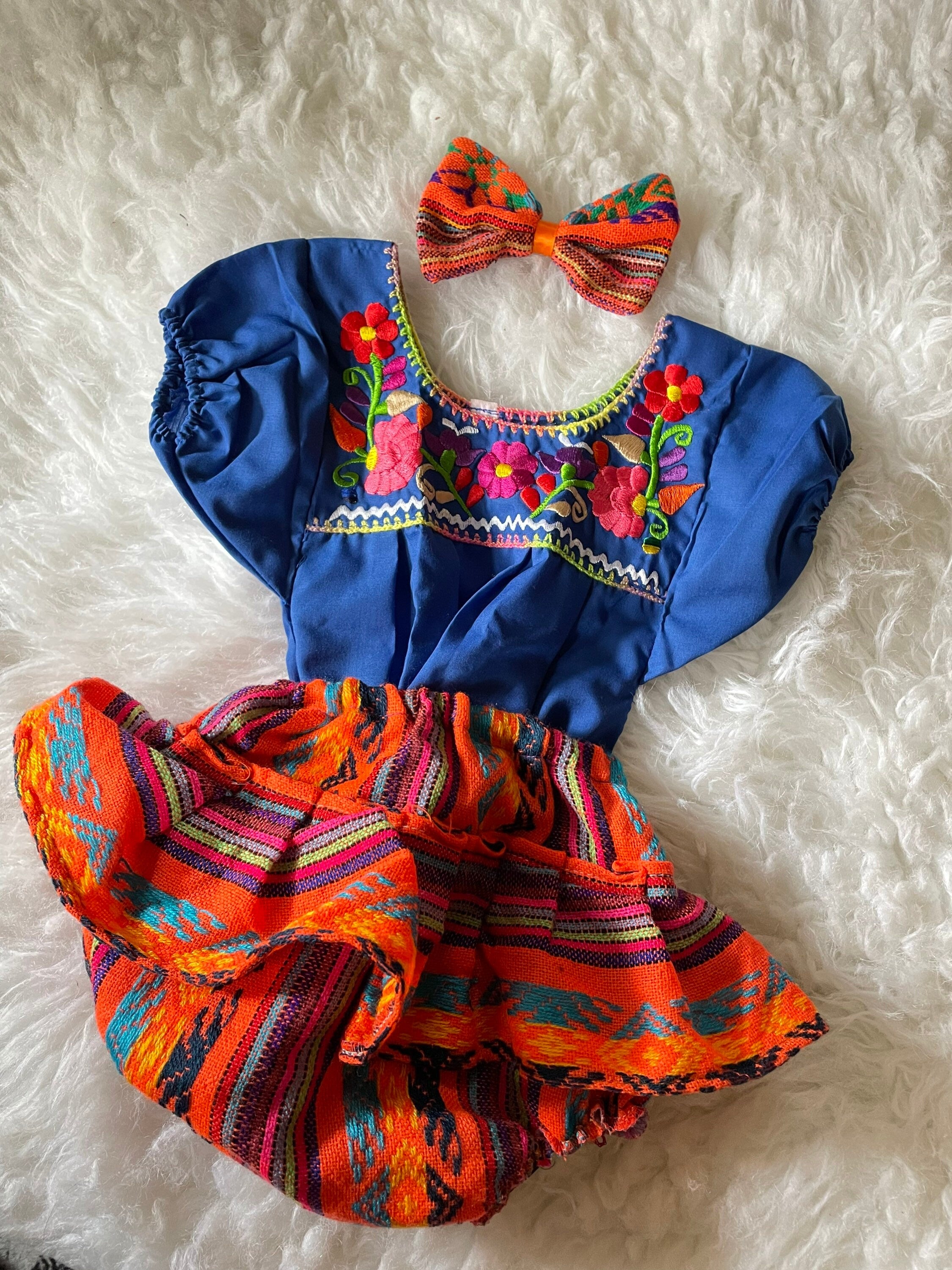 3-6 Months Baby Sarape Bloomers, 3 piece Outfit w/Hairbow, blouse is included