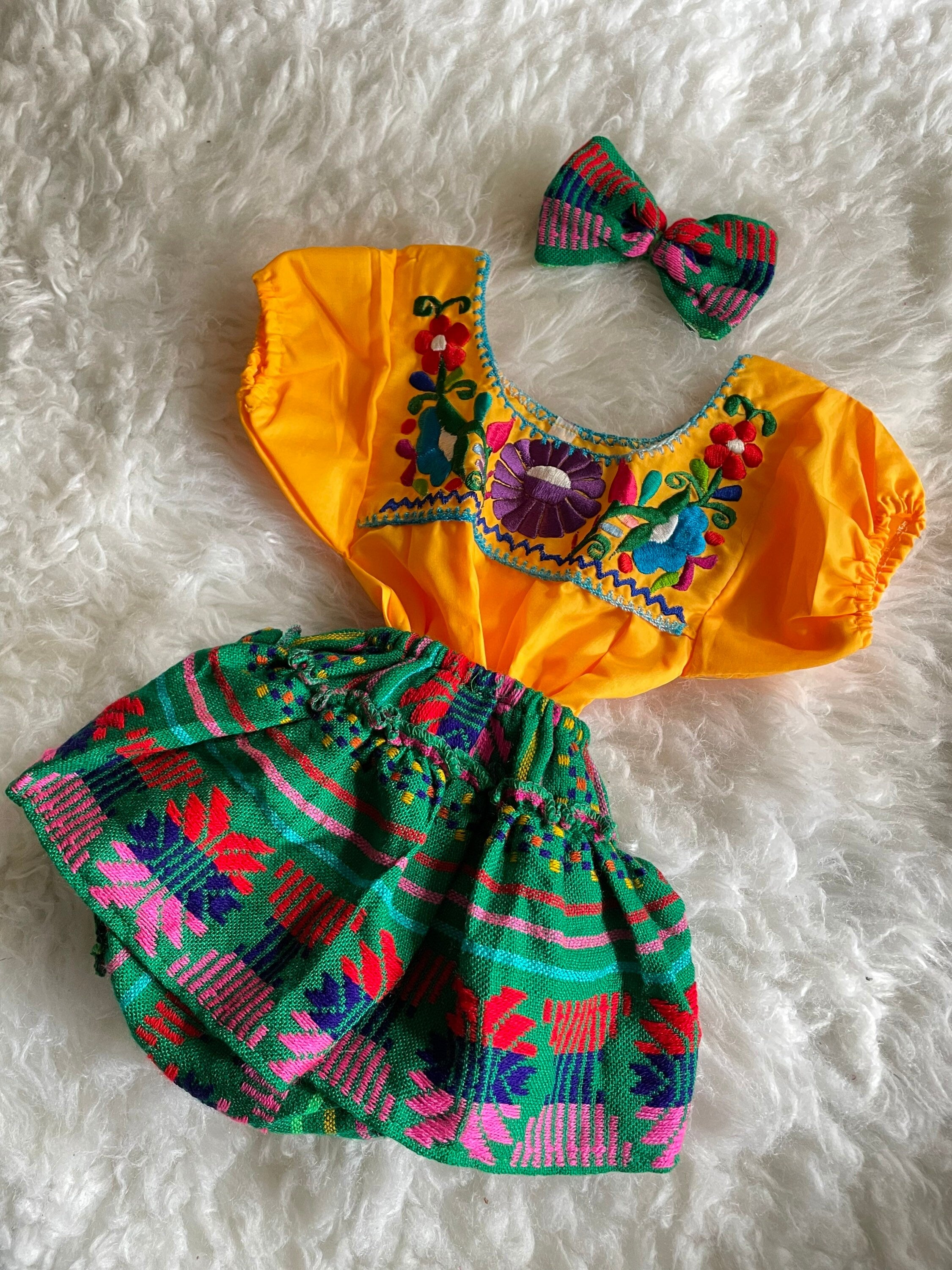 Image of 3-6 Months Baby Sarape Bloomers, 3 piece Outfit w/Hairbow, blouse is included