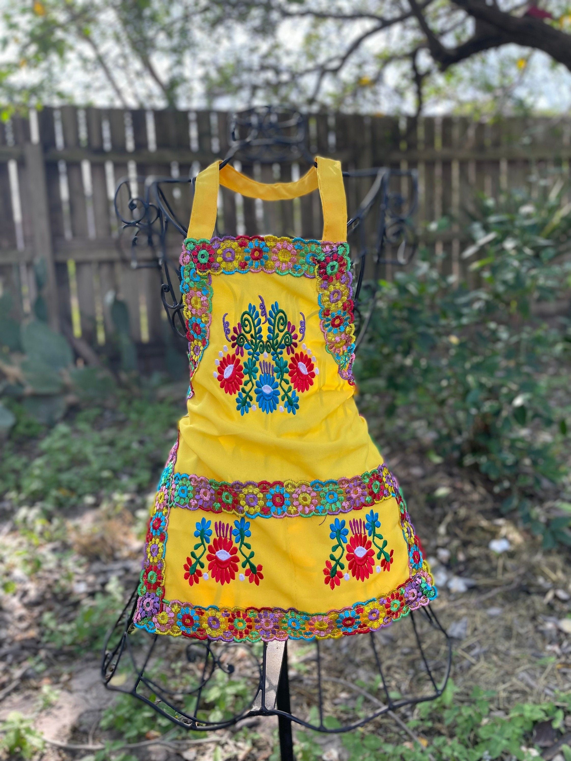 Image of Kids Floral Embroidered Aprons - Artisanal Aprons - Floral Design
