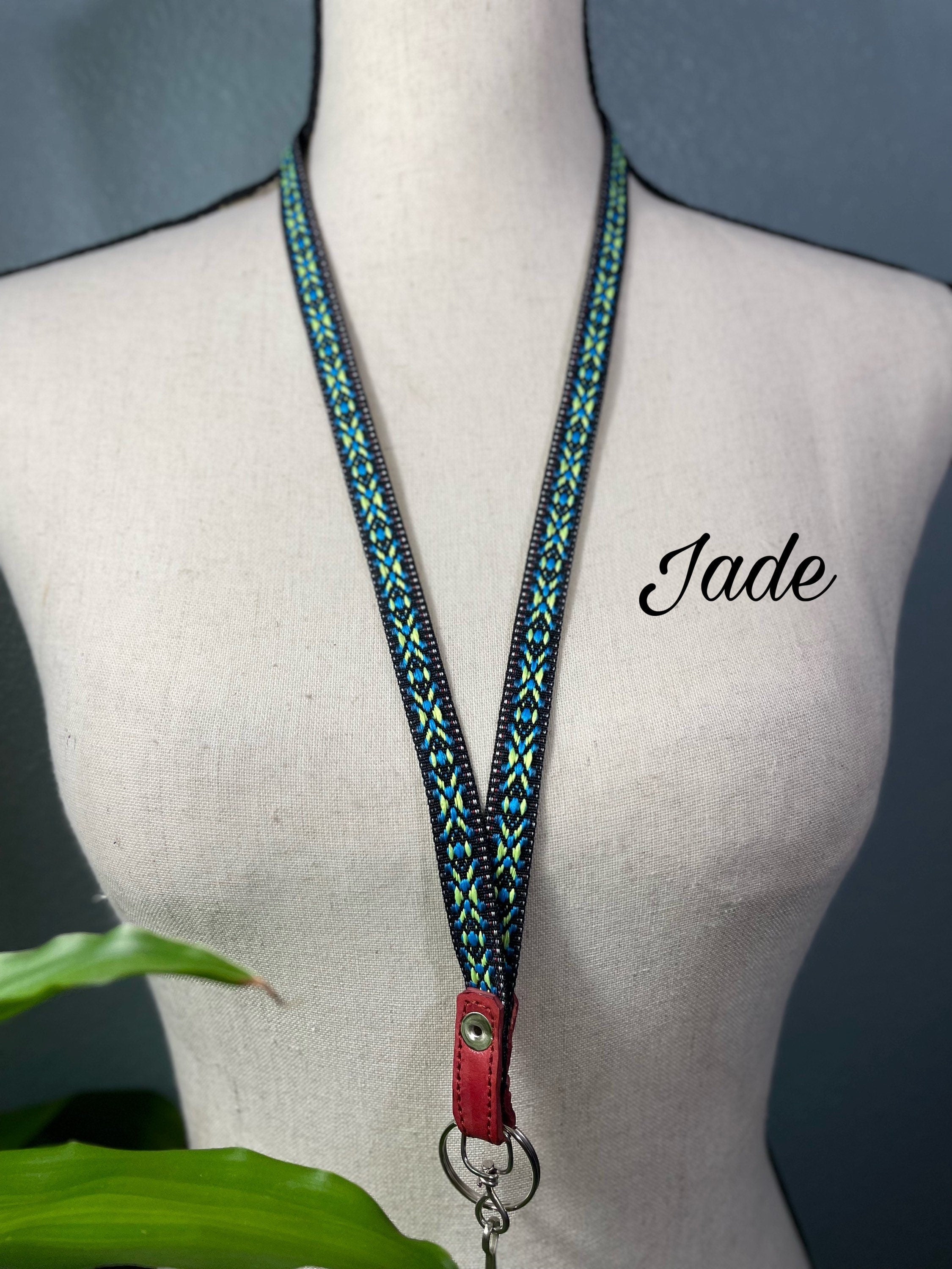 Image of Handmade Thin Geoprint Embroidered Lanyard - Mexican Lanyard - Artisanal Lanyard