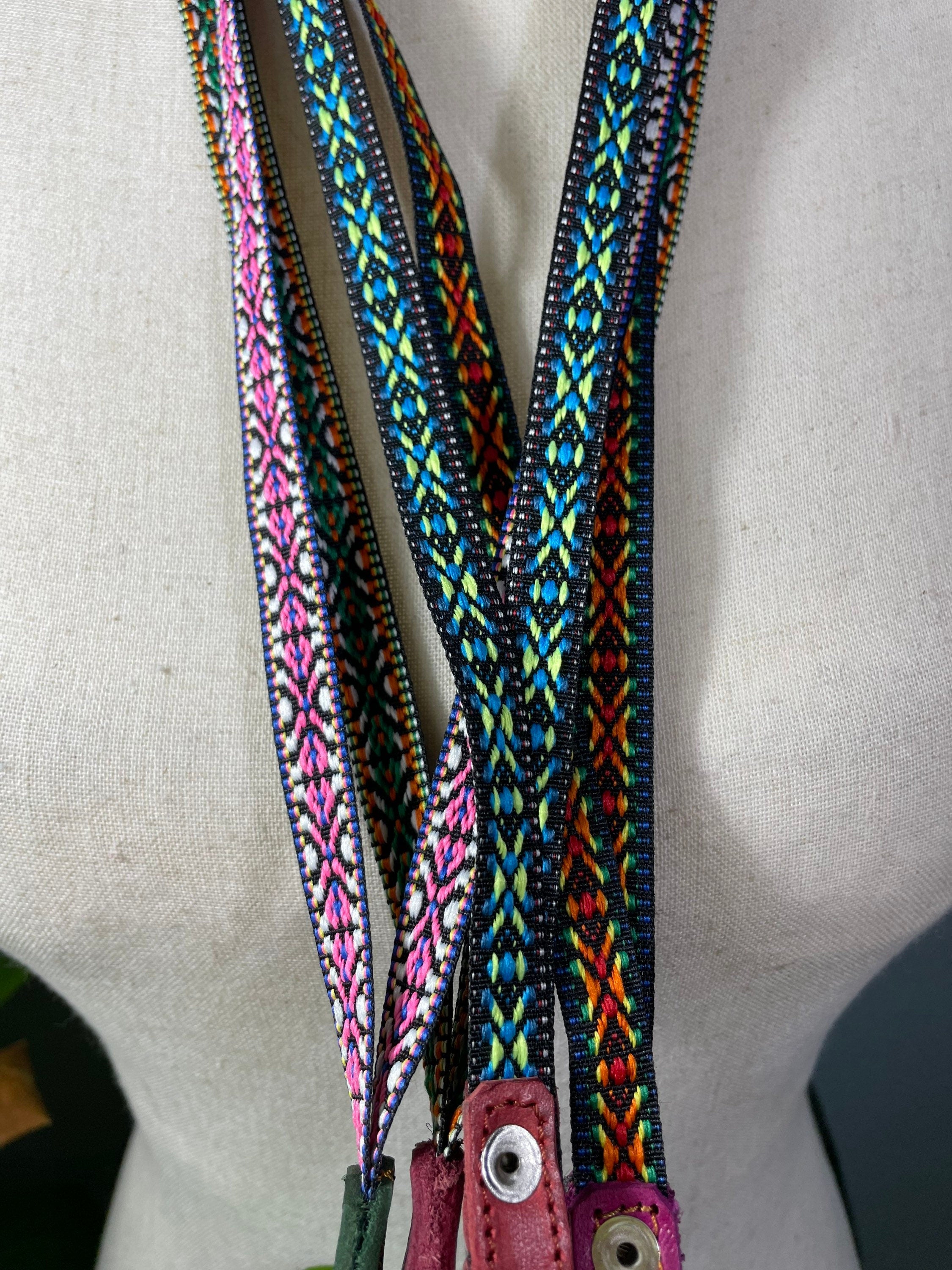 Image of Handmade Thin Geoprint Embroidered Lanyard - Mexican Lanyard - Artisanal Lanyard