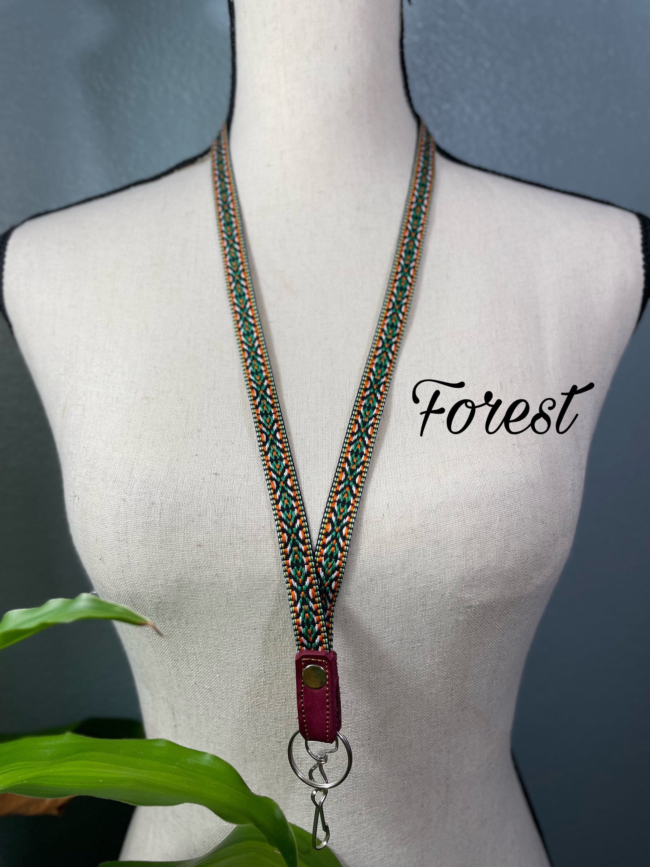 Image of Handmade Thin Geoprint Embroidered Lanyard - Mexican Lanyard - Artisanal Lanyard