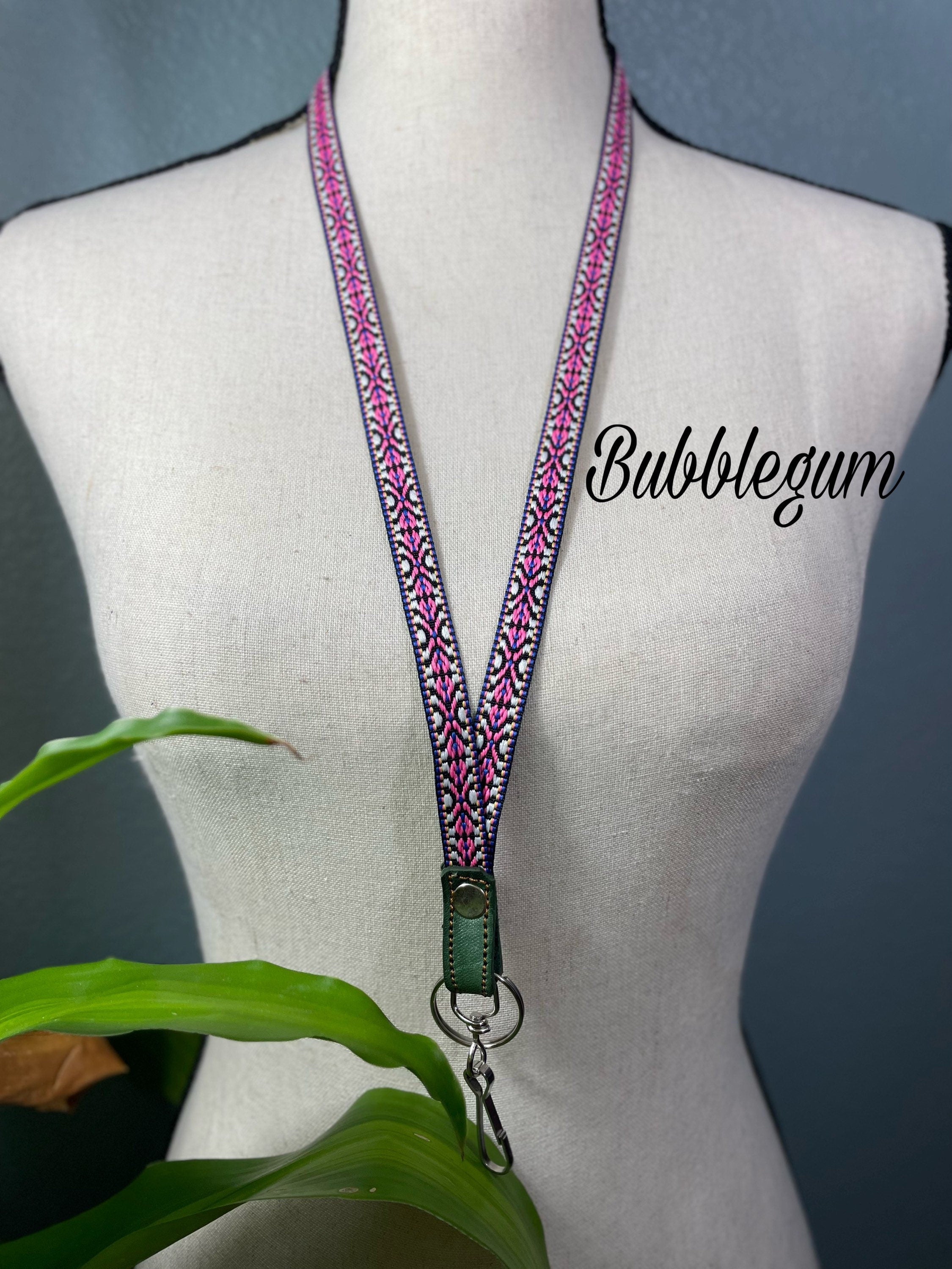 Image of Handmade Thin Geoprint Embroidered Lanyard - Mexican Lanyard - Artisanal Lanyard