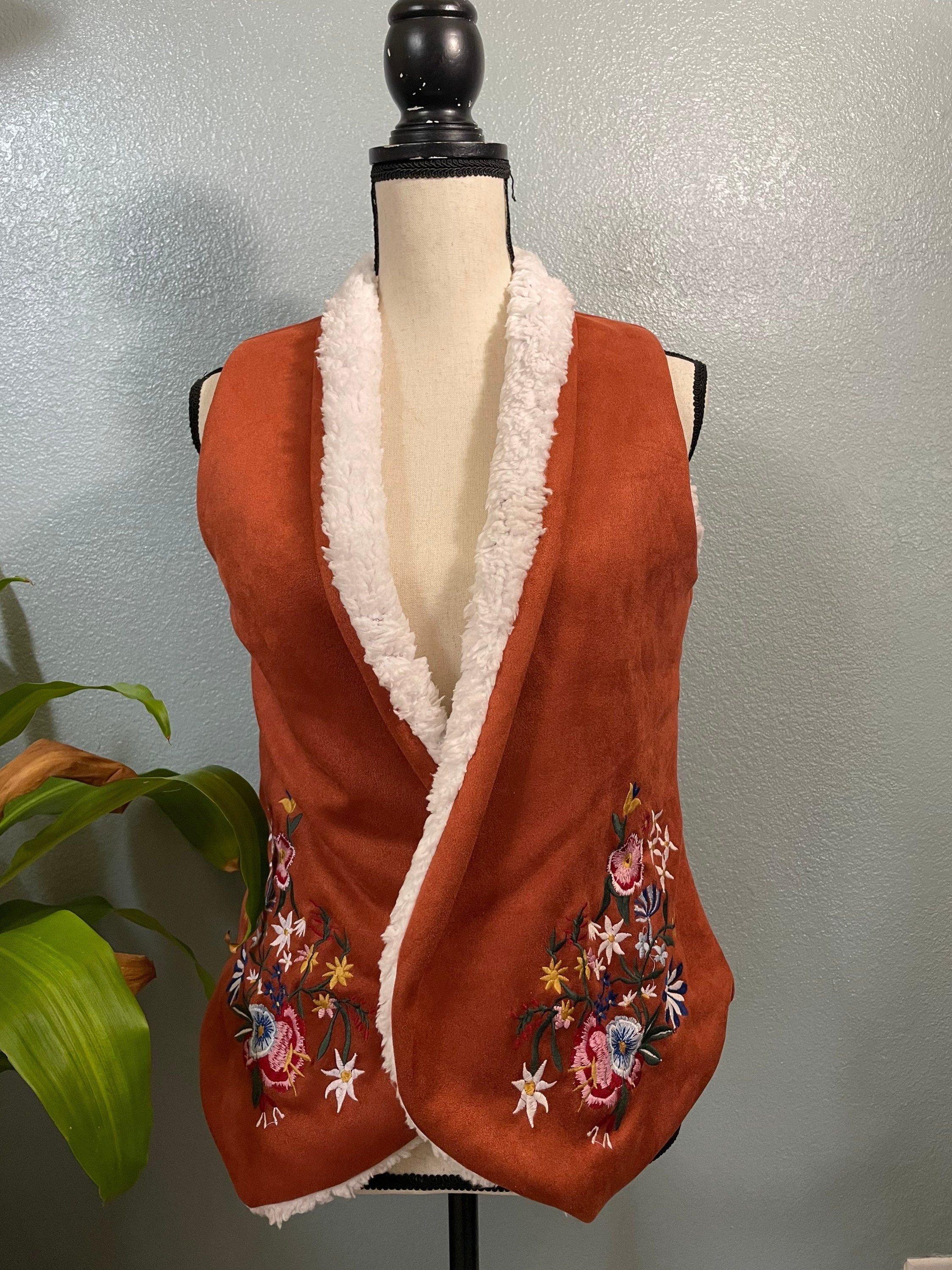 Mexican Embroidered Wool Vest - Hand Woven Artisanal One Size Fits S - Large