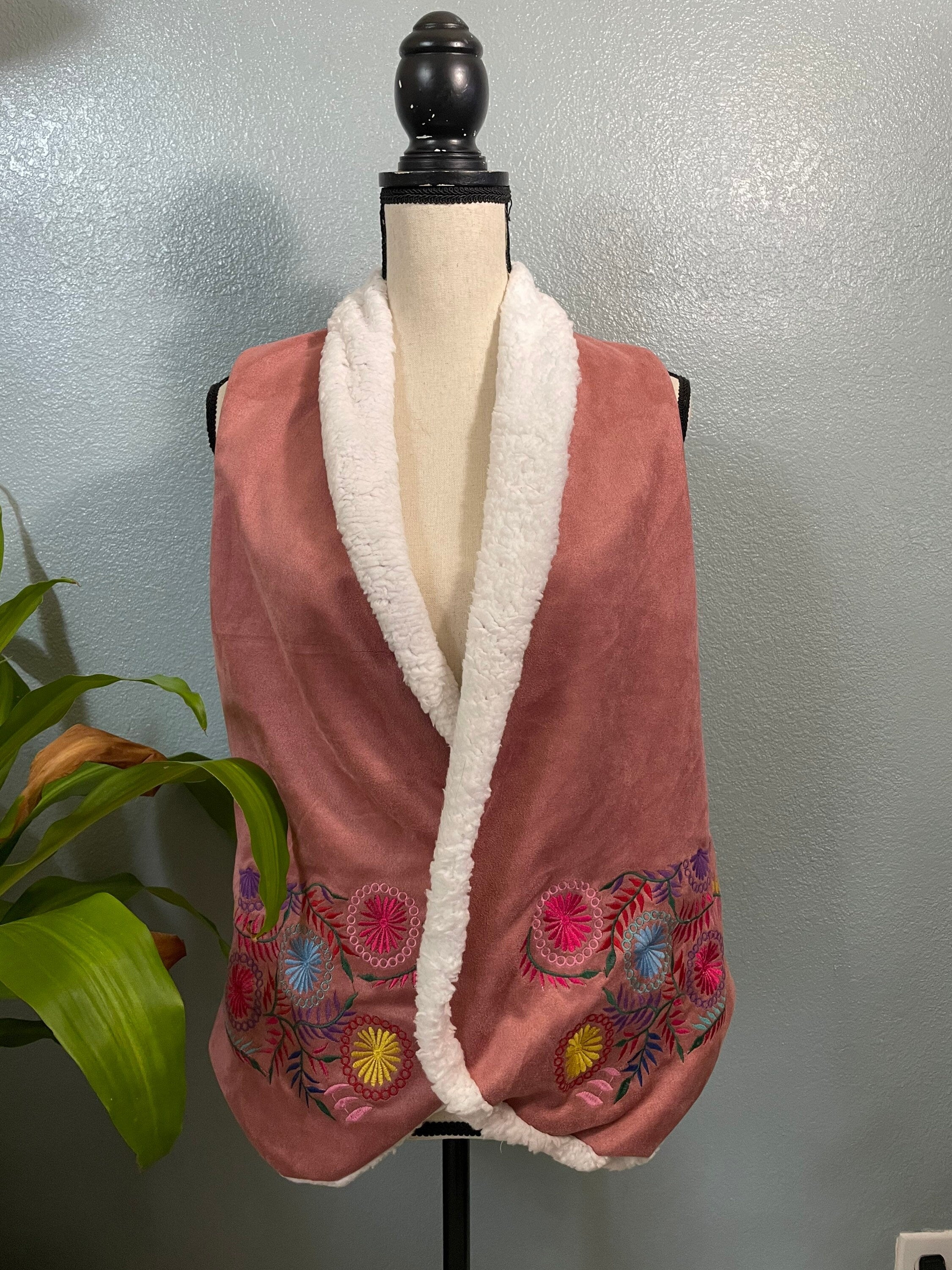 Image of Mexican Embroidered Wool Vest - Hand Woven Artisanal One Size Fits S - Large