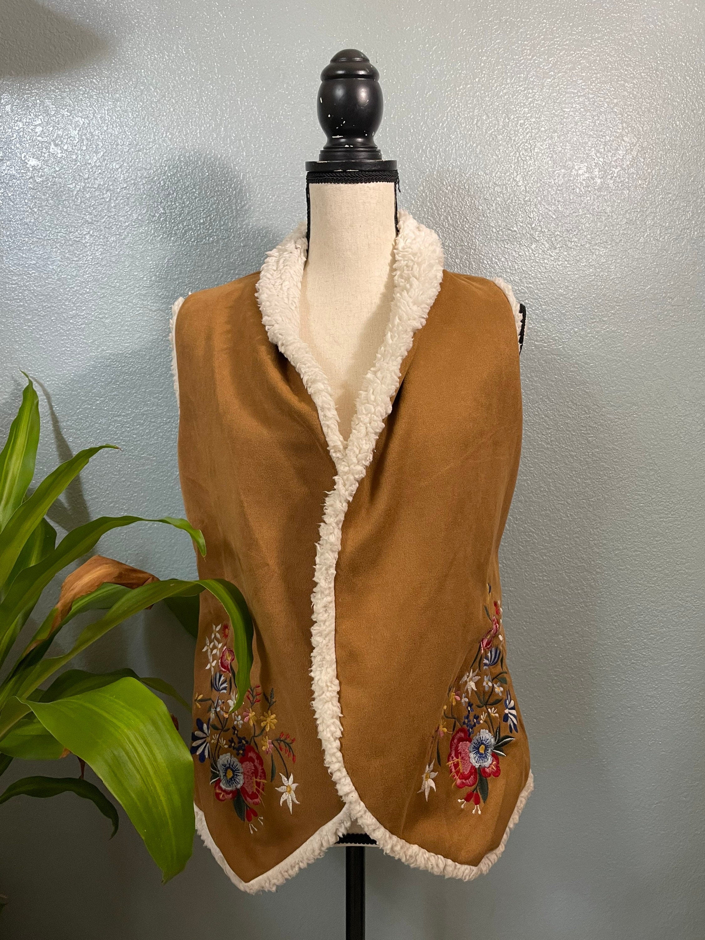 Mexican Embroidered Wool Vest - Hand Woven Artisanal One Size Fits S - Large
