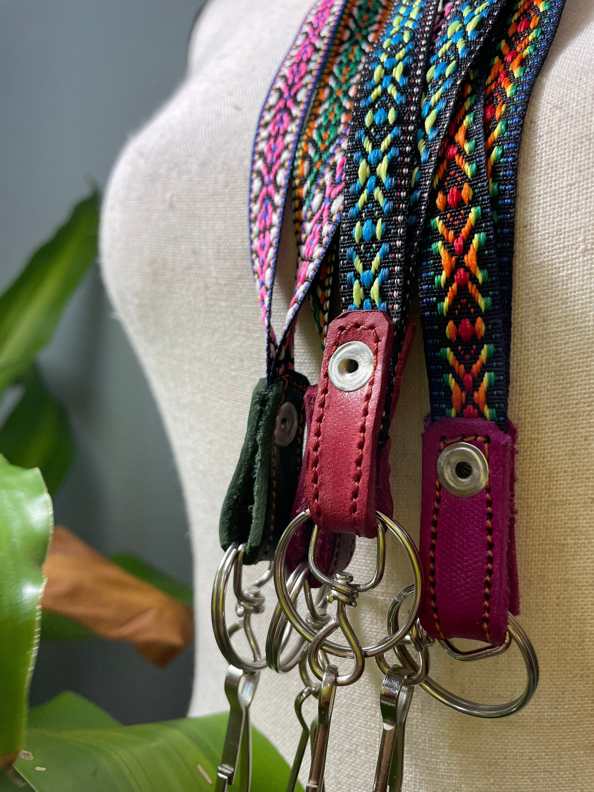 Image of Handmade Thin Geoprint Embroidered Lanyard - Mexican Lanyard - Artisanal Lanyard
