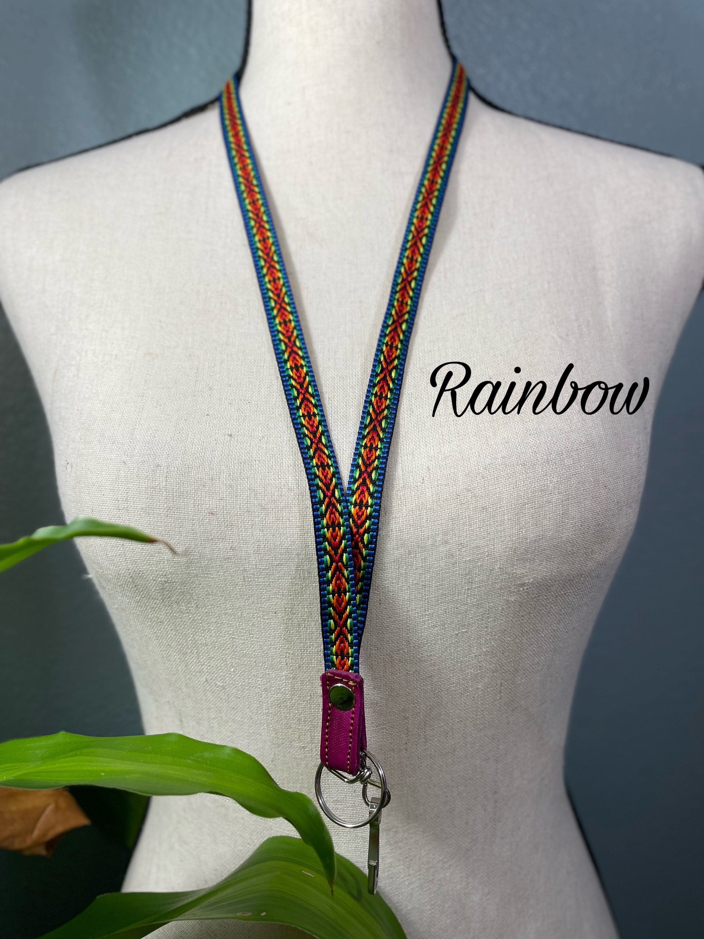 Image of Handmade Thin Geoprint Embroidered Lanyard - Mexican Lanyard - Artisanal Lanyard