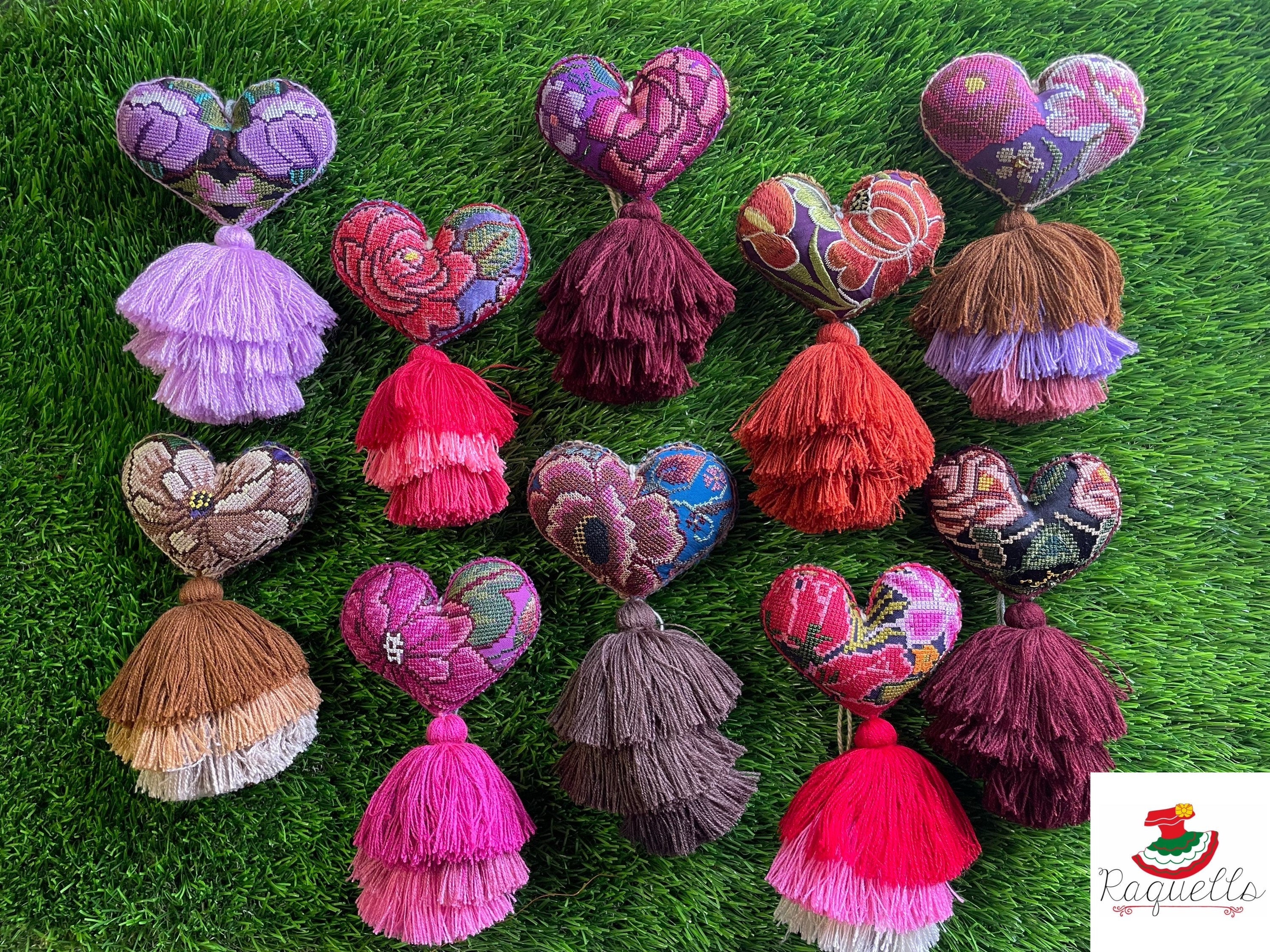 Image of Heart Handmade Tassel PomPom - Artisan Made PomPom - Heart Decor