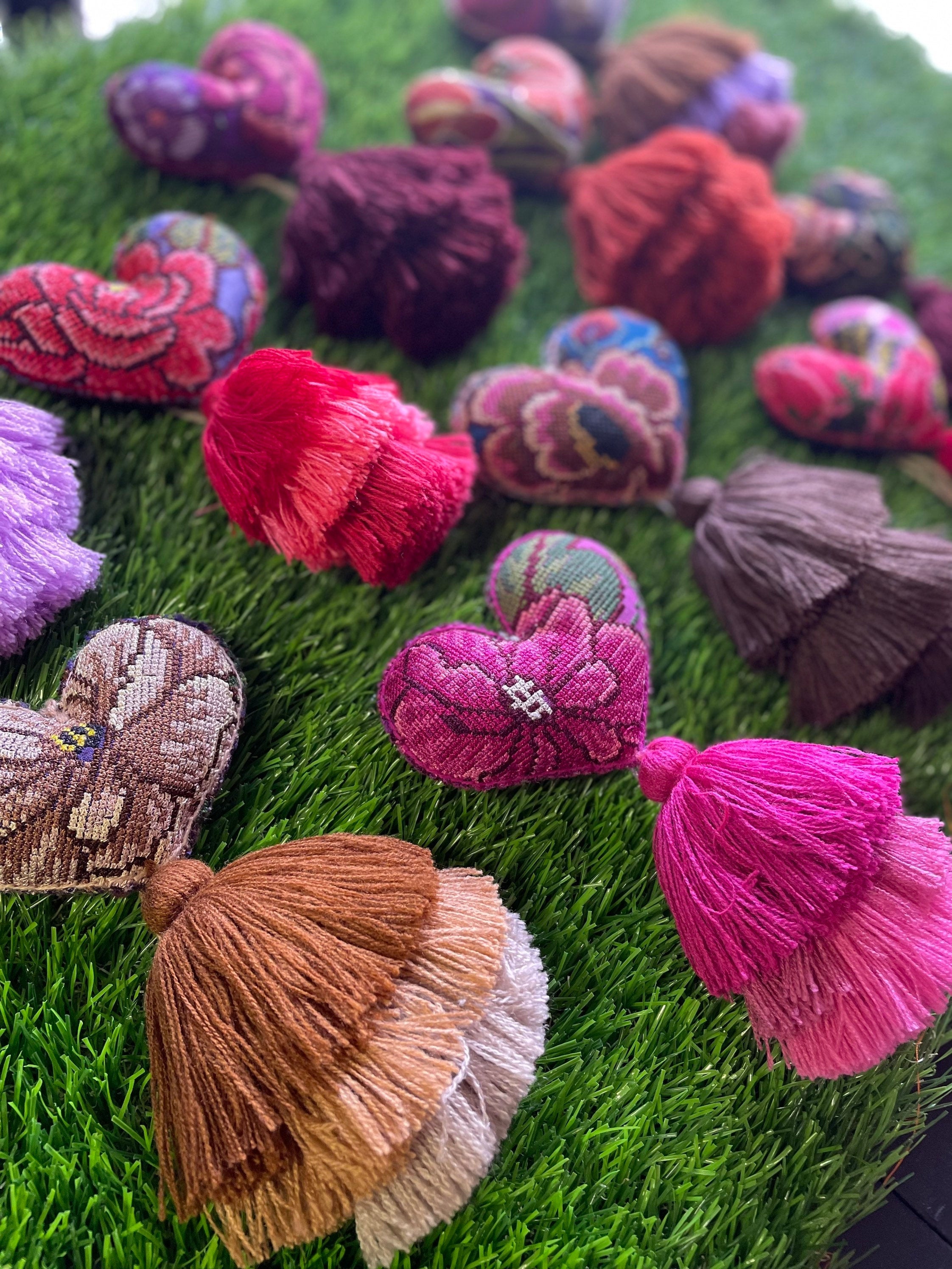 Image of Heart Handmade Tassel PomPom - Artisan Made PomPom - Heart Decor