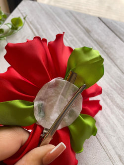 Image of Handmade Beautiful Ribbon Flower - Artisanal Fabric - Artisan Made Flower- Handcrafted Hair Piece