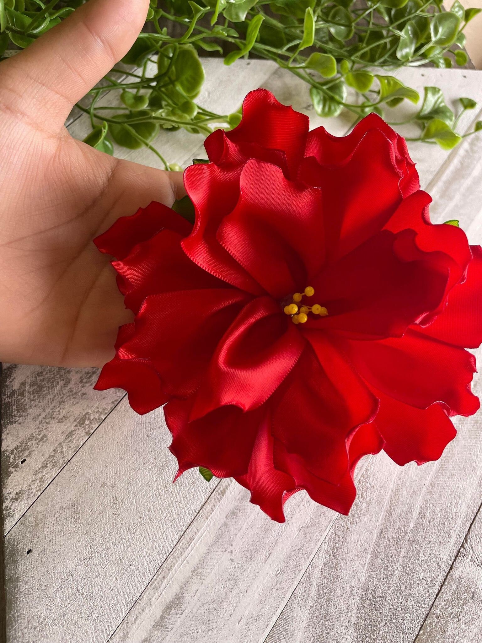 Image of Handmade Beautiful Ribbon Flower - Artisanal Fabric - Artisan Made Flower- Handcrafted Hair Piece