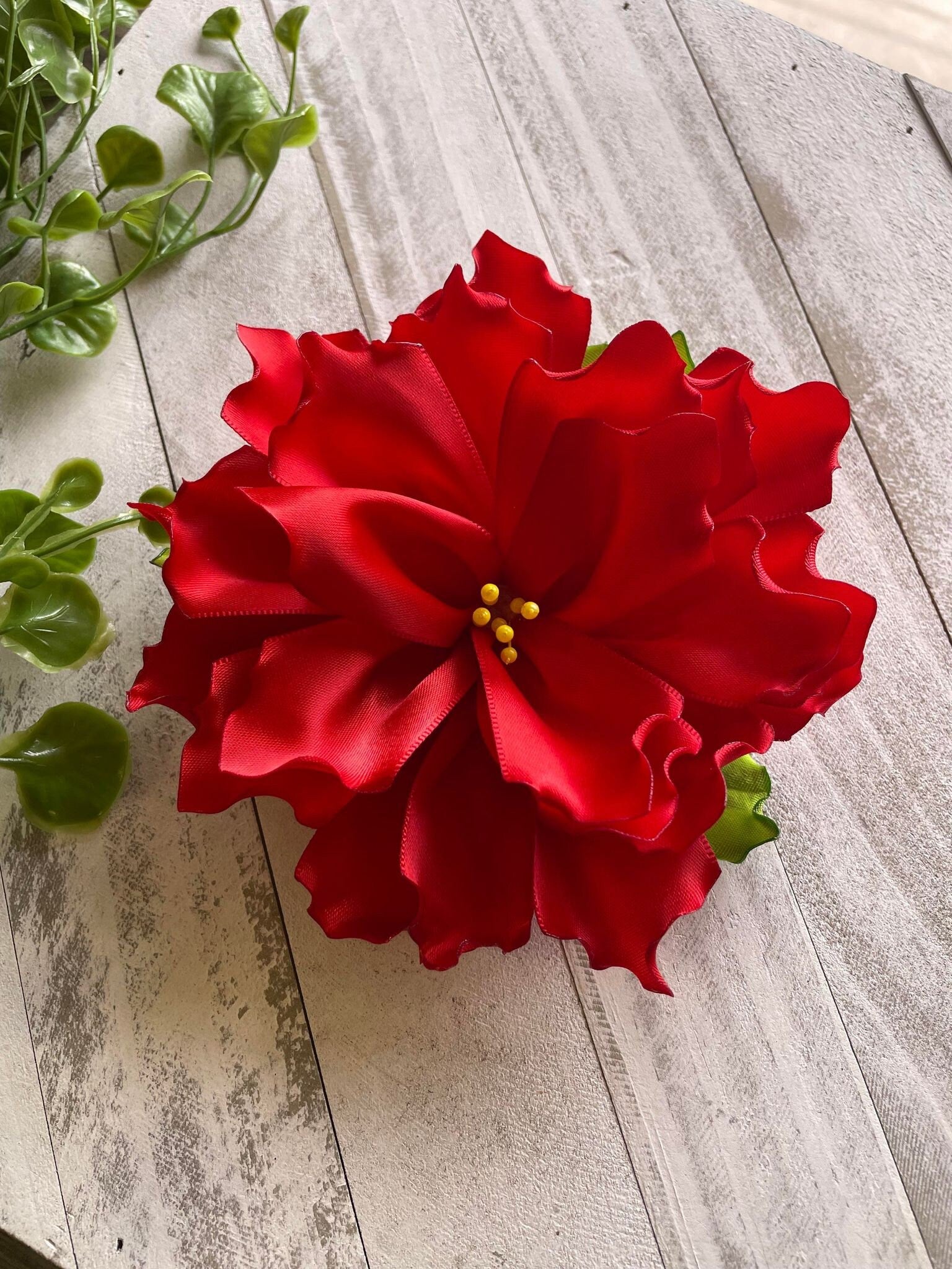 Image of Handmade Beautiful Ribbon Flower - Artisanal Fabric - Artisan Made Flower- Handcrafted Hair Piece