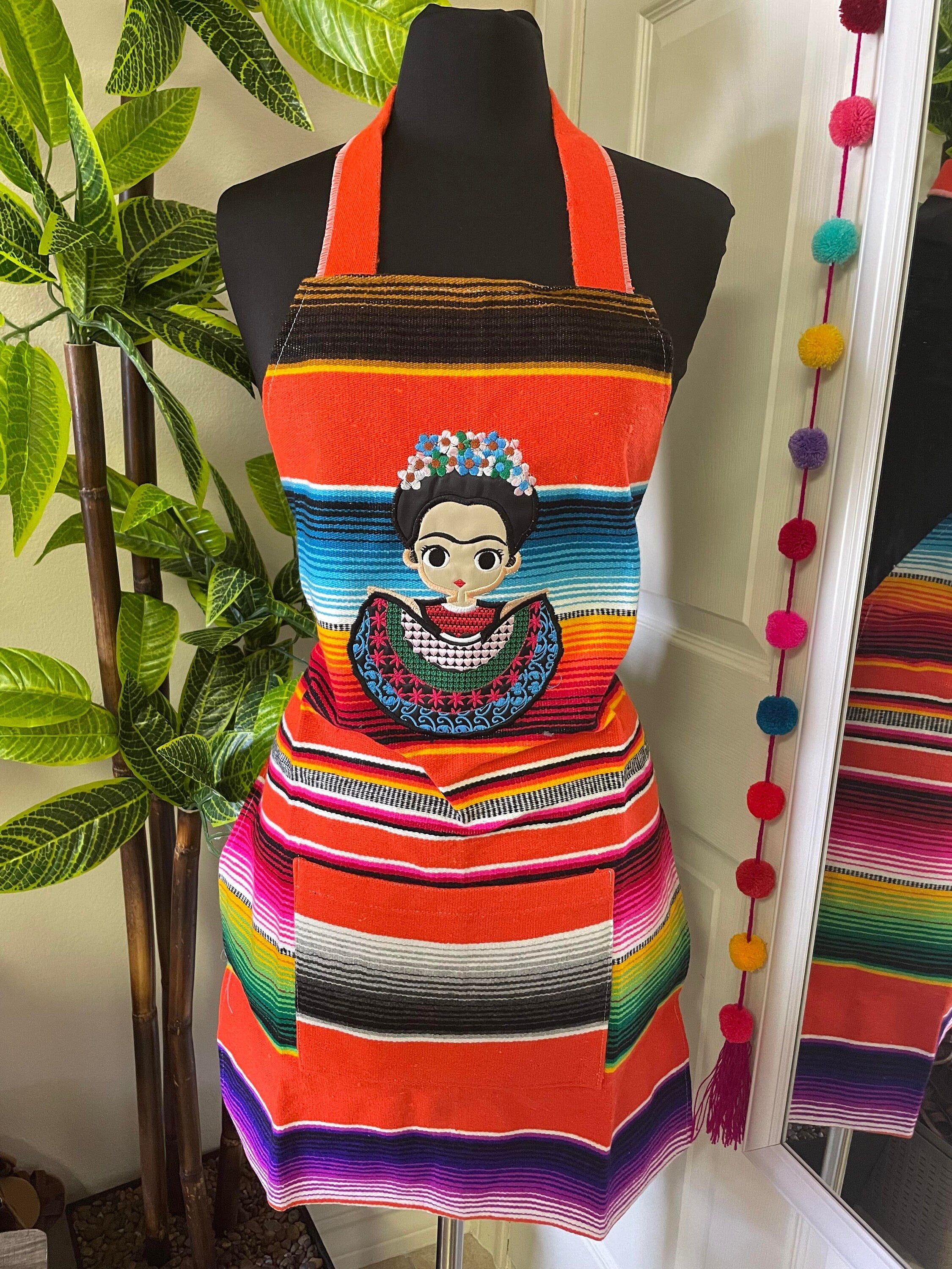 Image of Beautiful Embroidered Zarape Fabric Chore Aprons - Artisanal Aprons