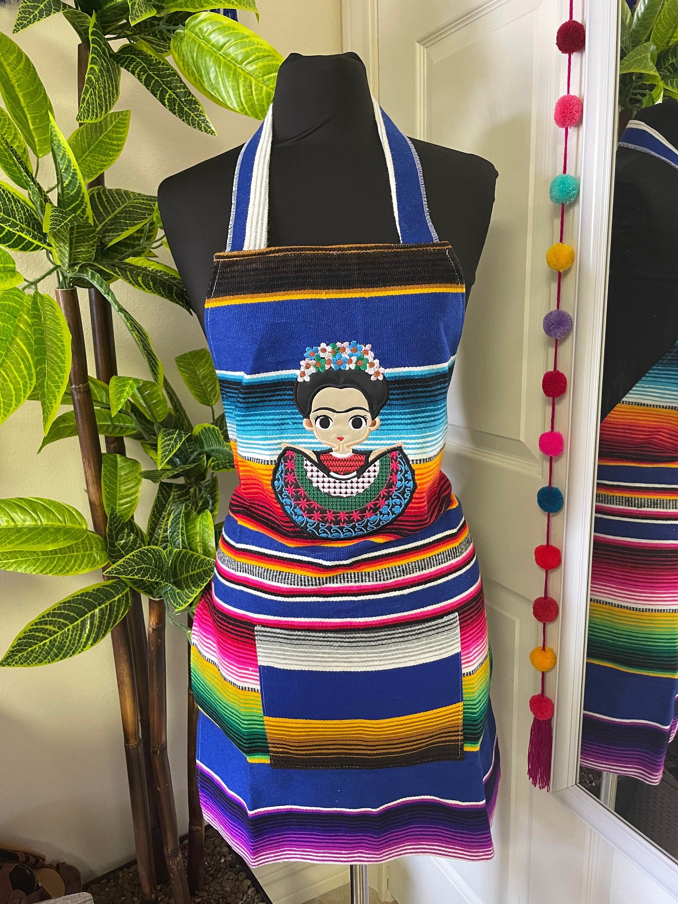 Image of Beautiful Embroidered Zarape Fabric Chore Aprons - Artisanal Aprons