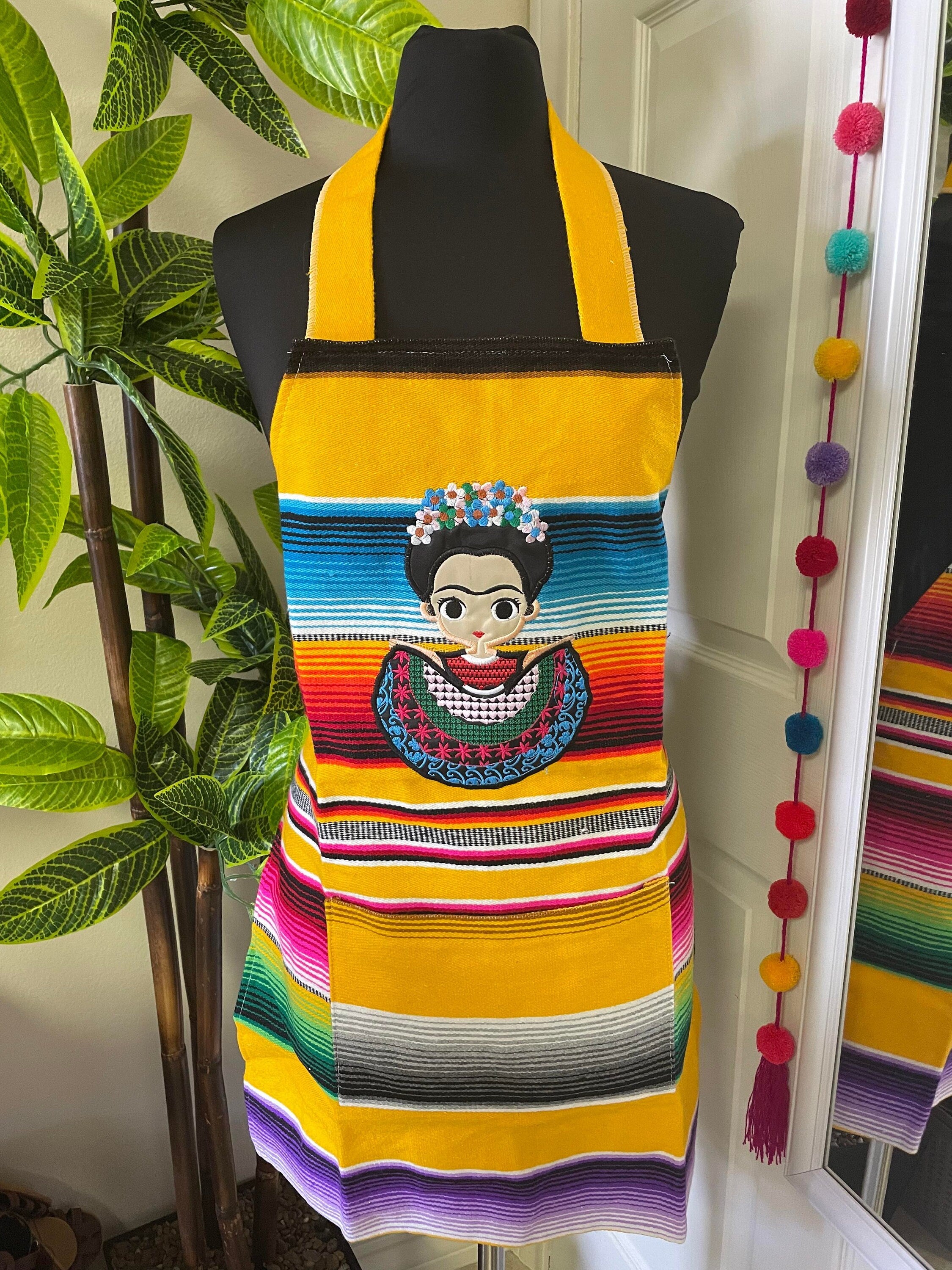 Image of Beautiful Embroidered Zarape Fabric Chore Aprons - Artisanal Aprons