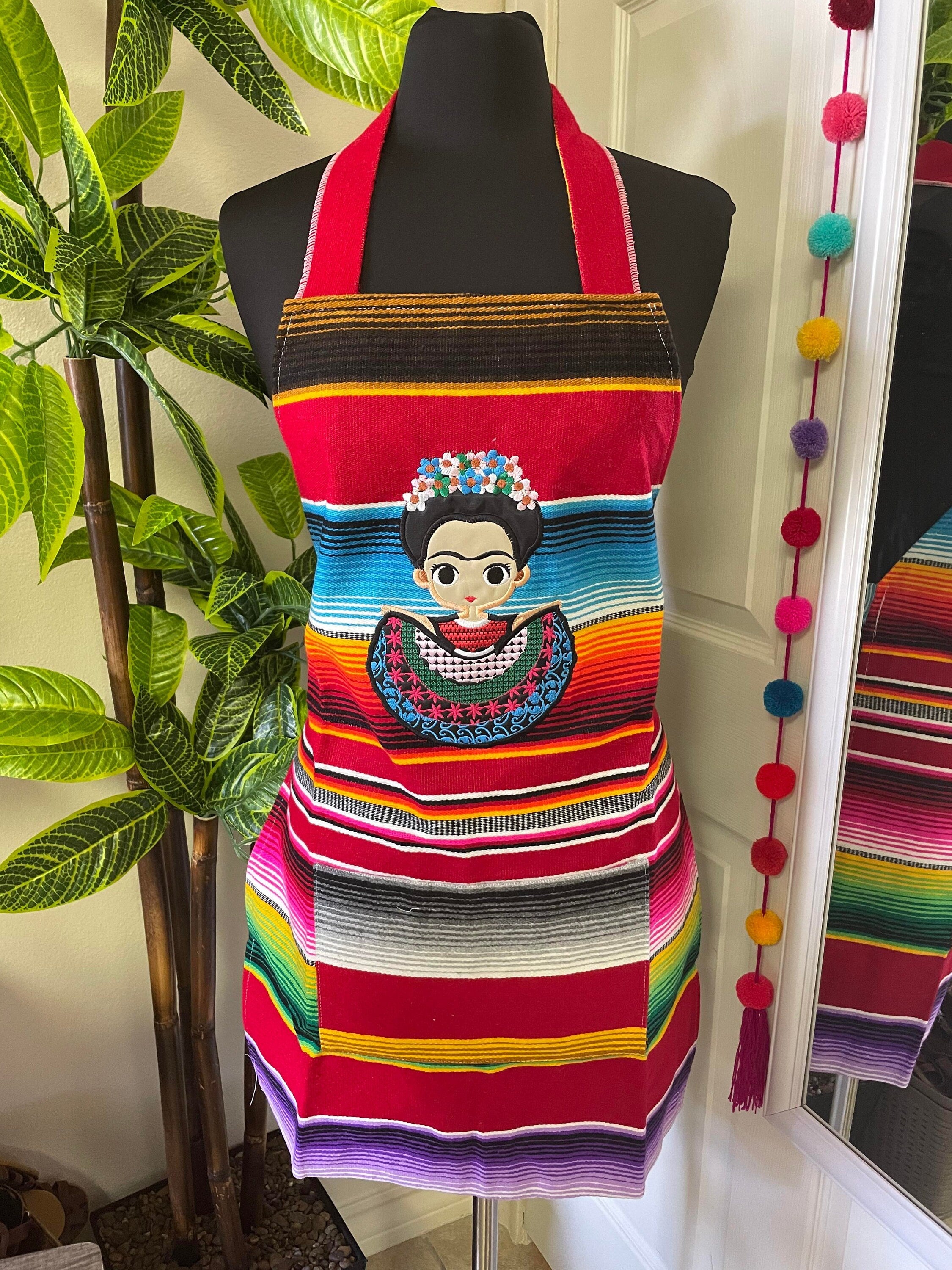 Image of Beautiful Embroidered Zarape Fabric Chore Aprons - Artisanal Aprons