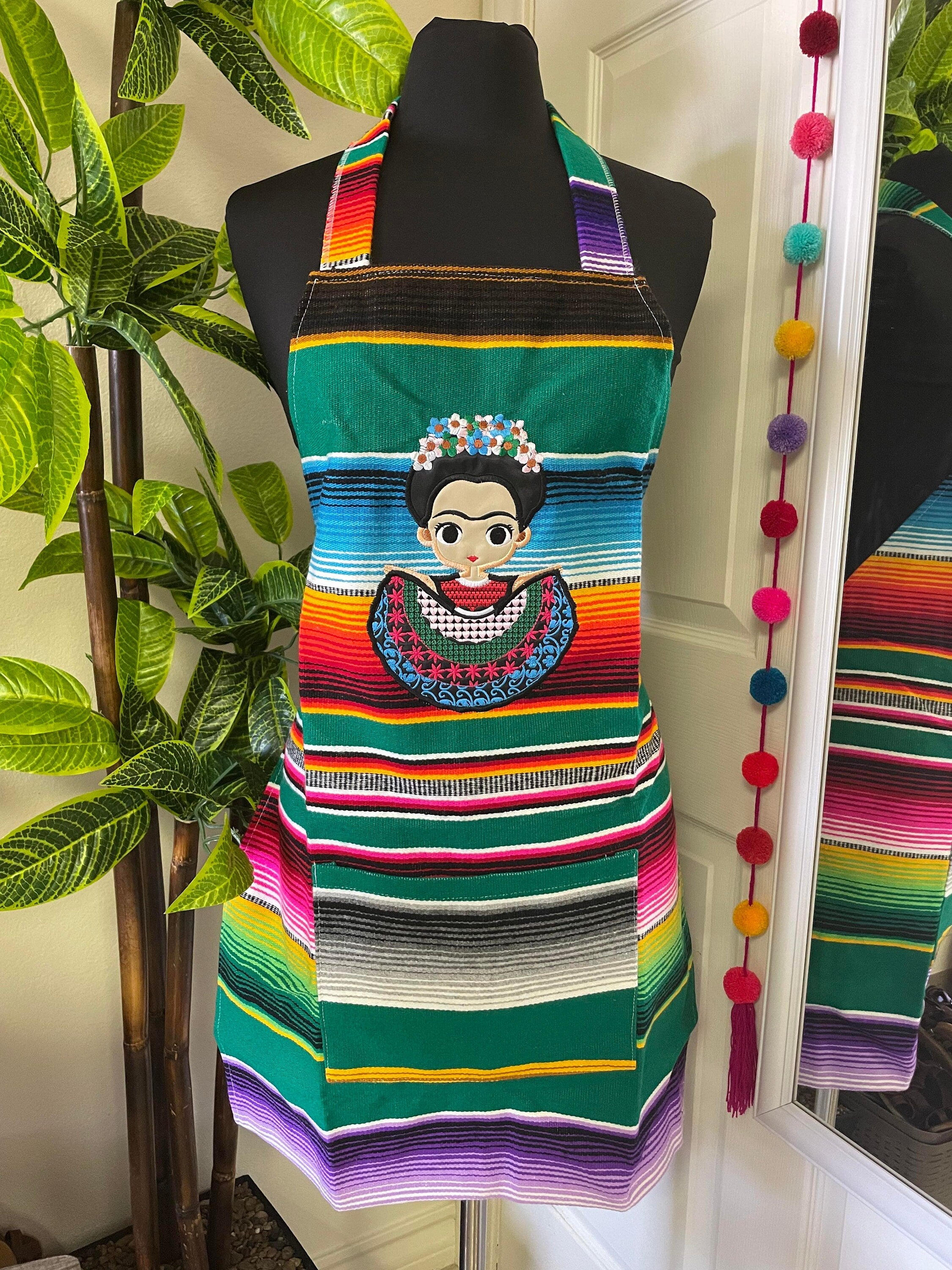 Image of Beautiful Embroidered Zarape Fabric Chore Aprons - Artisanal Aprons