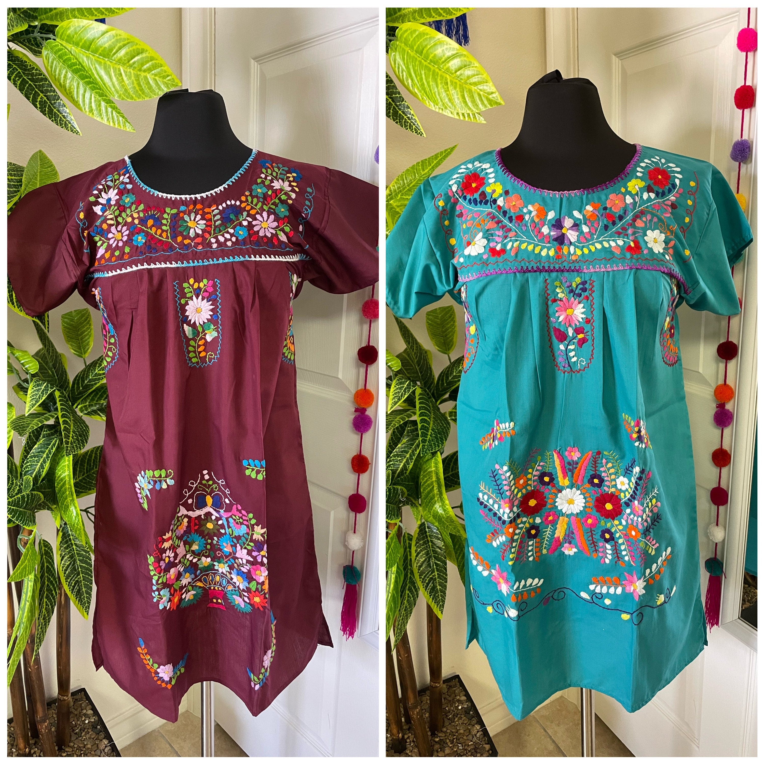 Image of Women's Hand Embroidered Puebla Dress in S, M, L, XL, 2X & 3X sizes - Mexican Hand Embroidery Dress