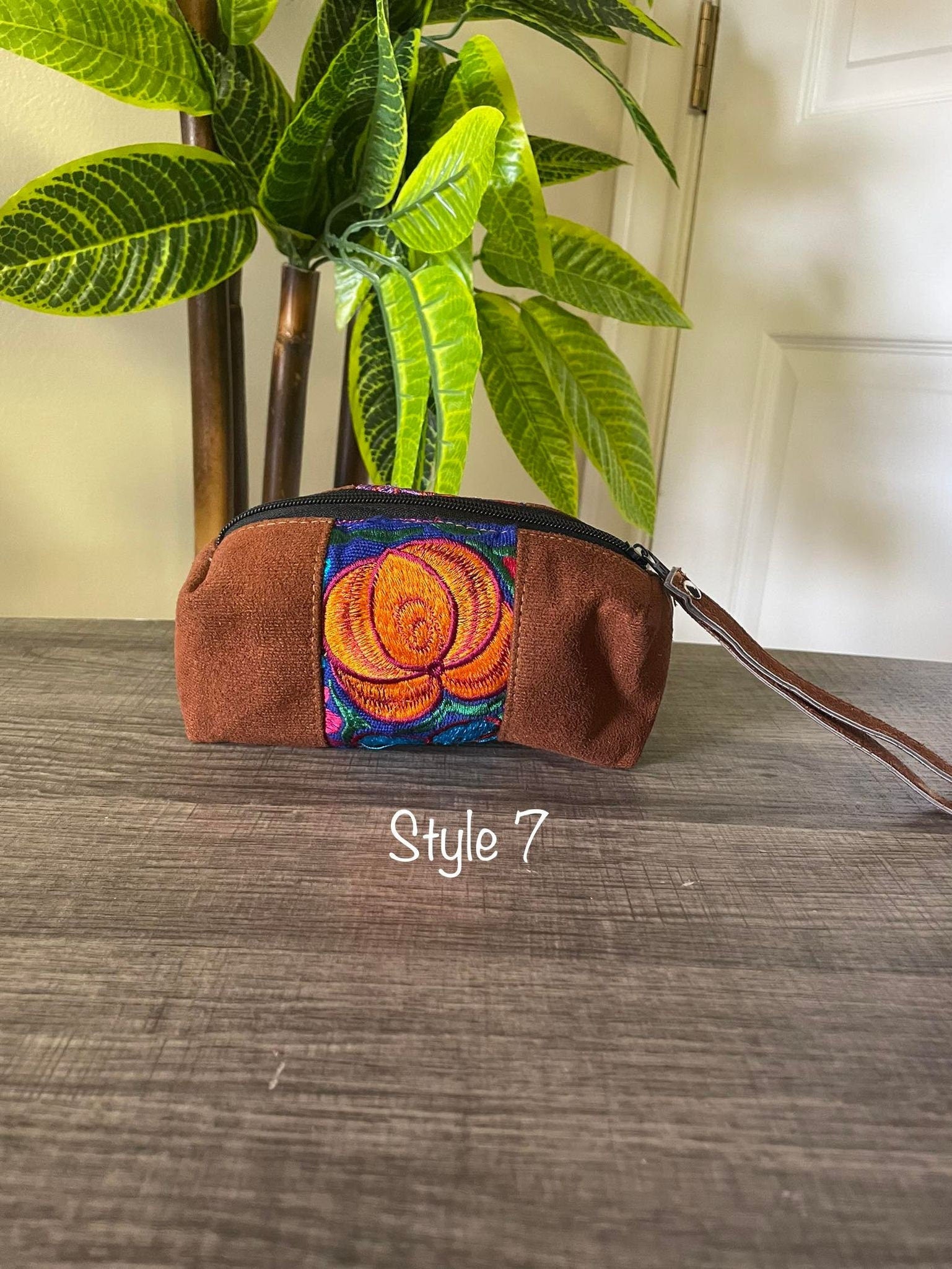 Image of Handmade Embroidered Coin & Makeup Bag – Suede and Cotton Artisanal Pouch from Chiapas, Mexico – Unique Boho Gift