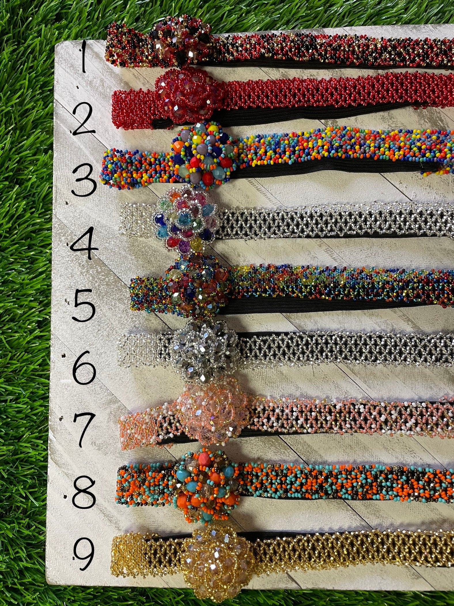 Image of Beautiful Hand Beaded Artisanal Headbands - Artisan Made Headbands - Elastic Headbands - Handmade Headbands