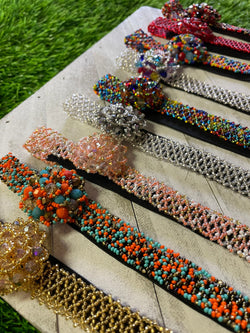 Image of Beautiful Hand Beaded Artisanal Headbands - Artisan Made Headbands - Elastic Headbands - Handmade Headbands