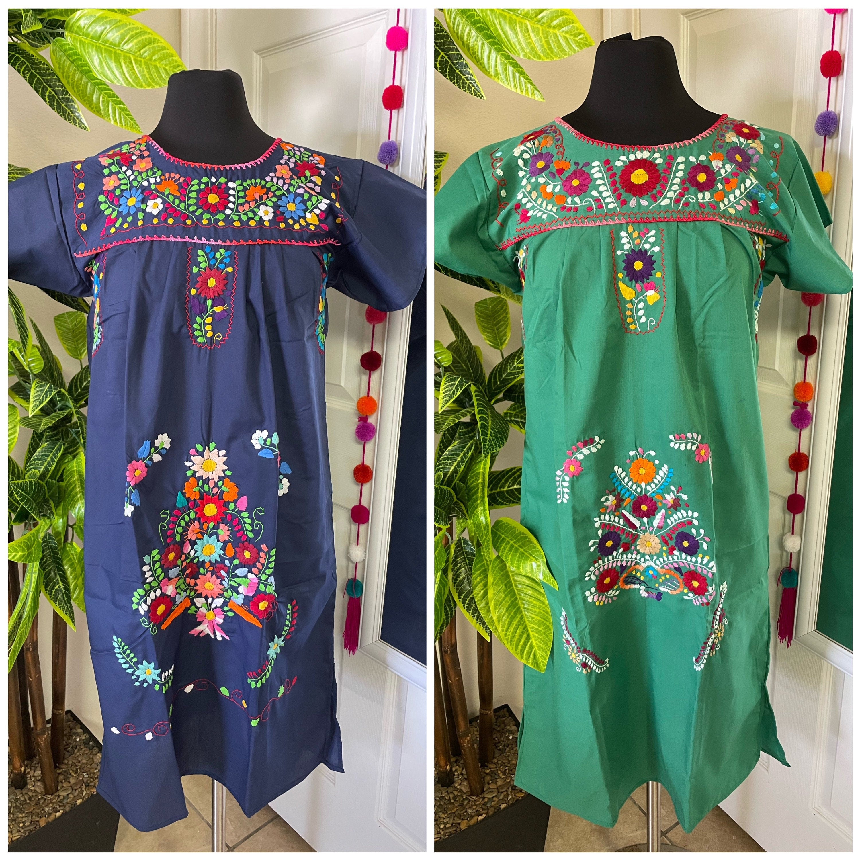 Image of Women's Hand Embroidered Puebla Dress in S, M, L, XL, 2X & 3X sizes - Mexican Hand Embroidery Dress