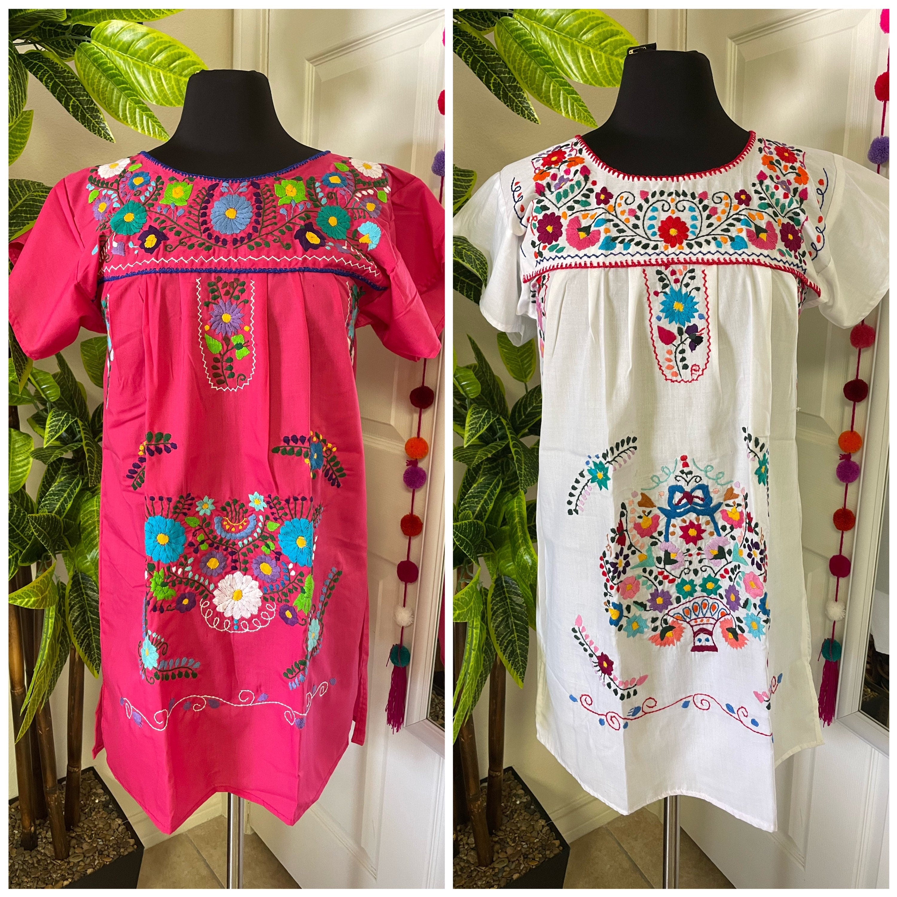 Image of Women's Hand Embroidered Puebla Dress in S, M, L, XL, 2X & 3X sizes - Mexican Hand Embroidery Dress
