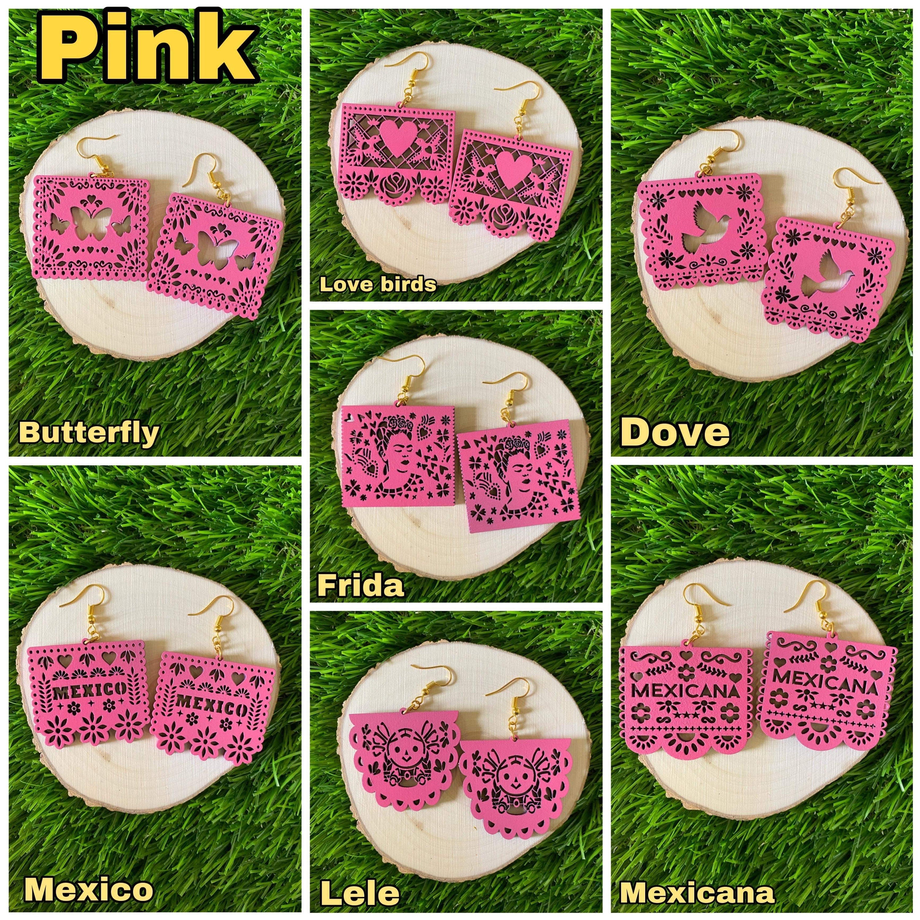 Image of Beautiful Hand Made Wooden Papel Picado Earrings - Artisan Made Earrings from Guadalajara, Mexico - Earrings