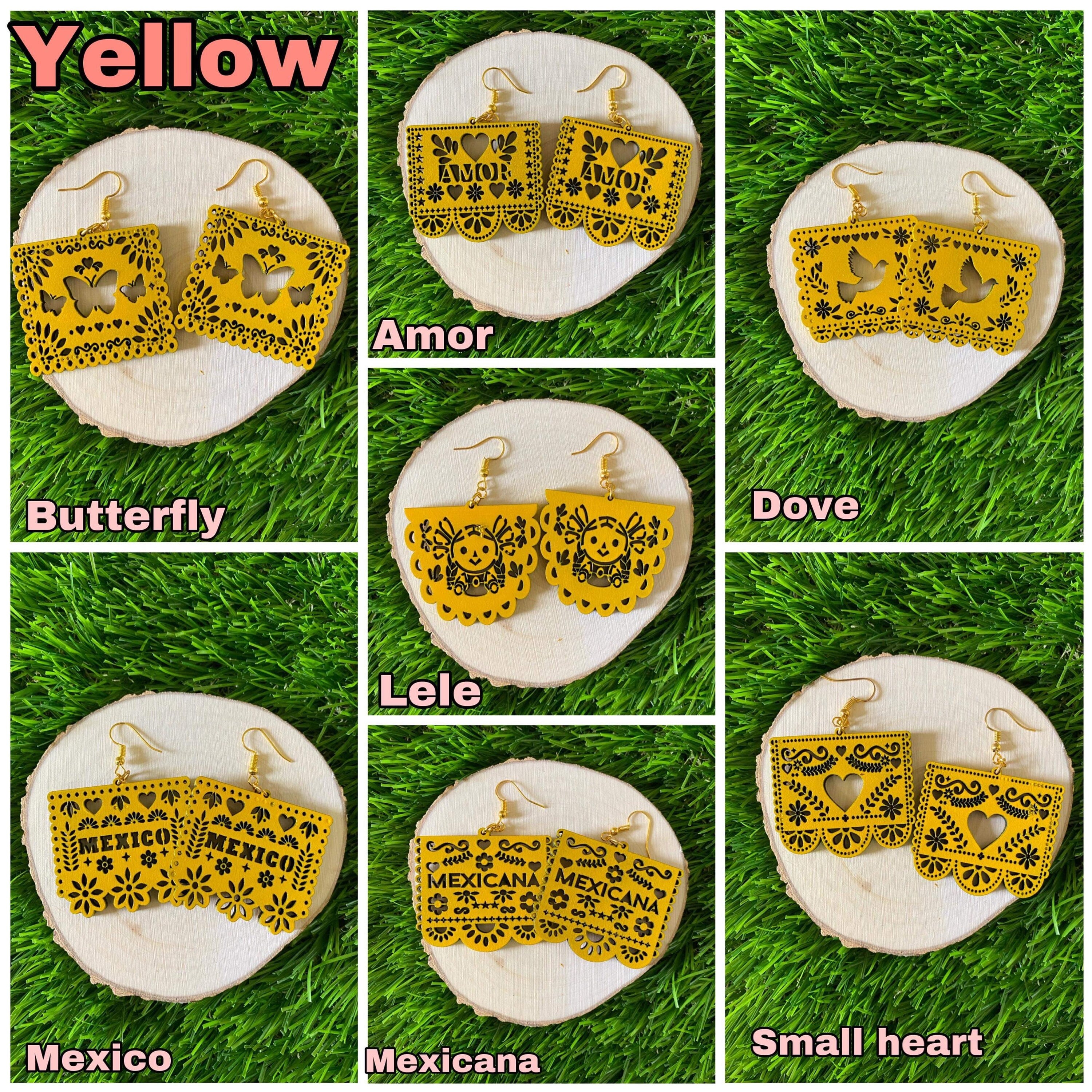 Image of Beautiful Hand Made Wooden Papel Picado Earrings - Artisan Made Earrings from Guadalajara, Mexico - Earrings