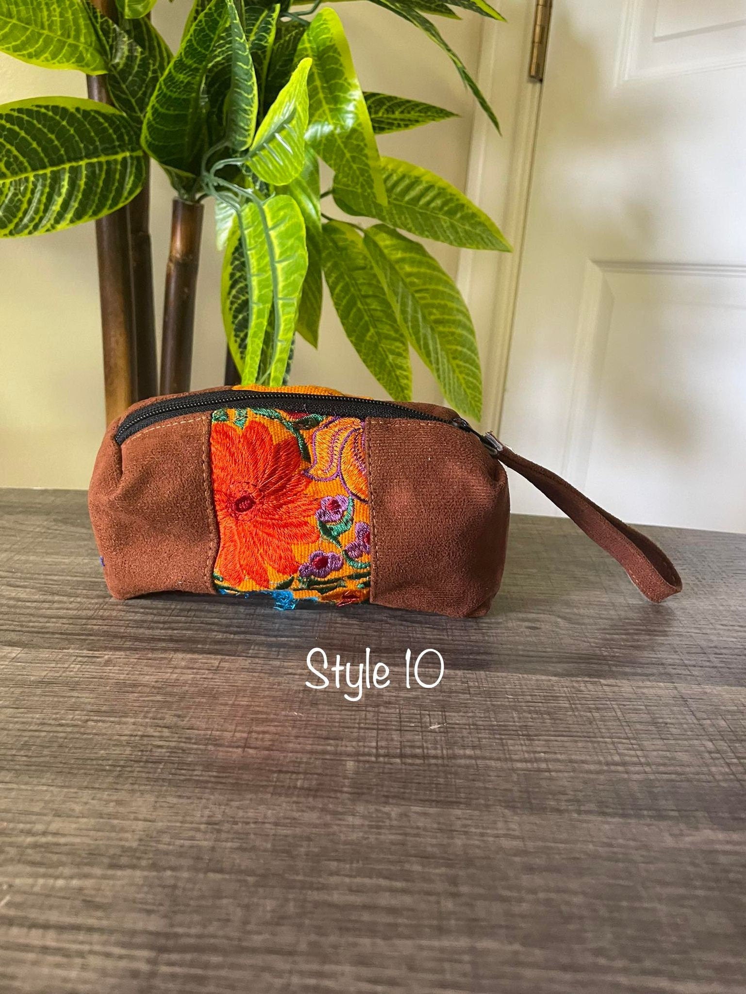 Image of Handmade Embroidered Coin & Makeup Bag – Suede and Cotton Artisanal Pouch from Chiapas, Mexico – Unique Boho Gift