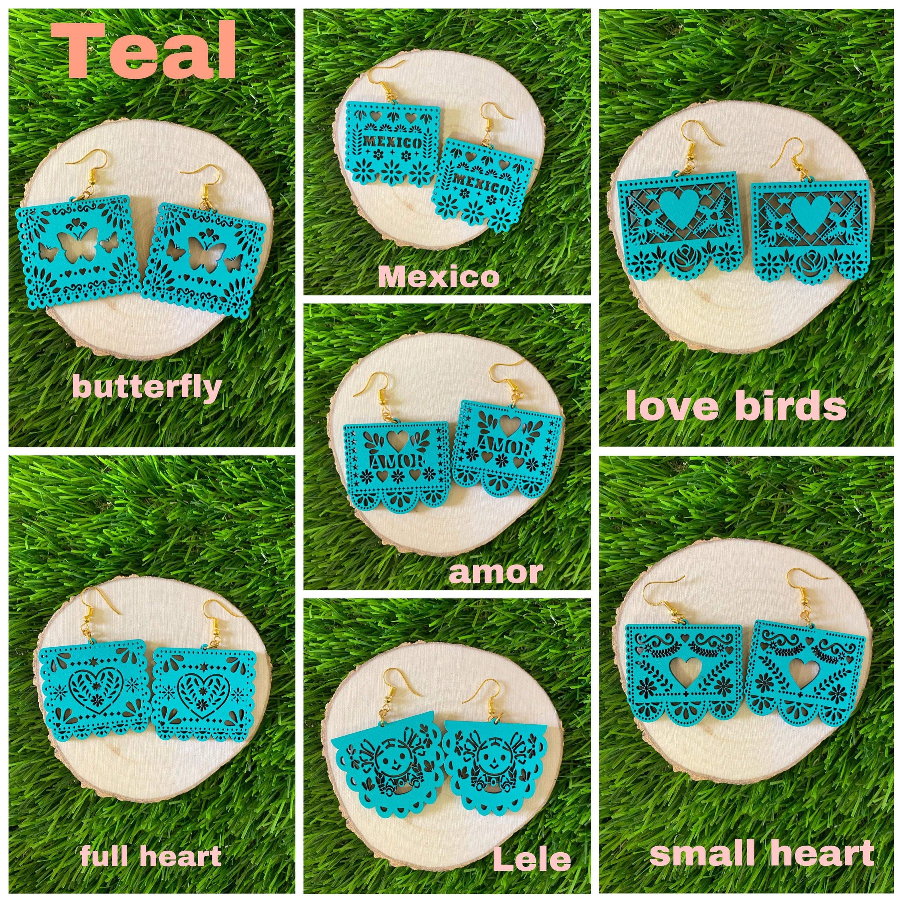 Image of Beautiful Hand Made Wooden Papel Picado Earrings - Artisan Made Earrings from Guadalajara, Mexico - Earrings