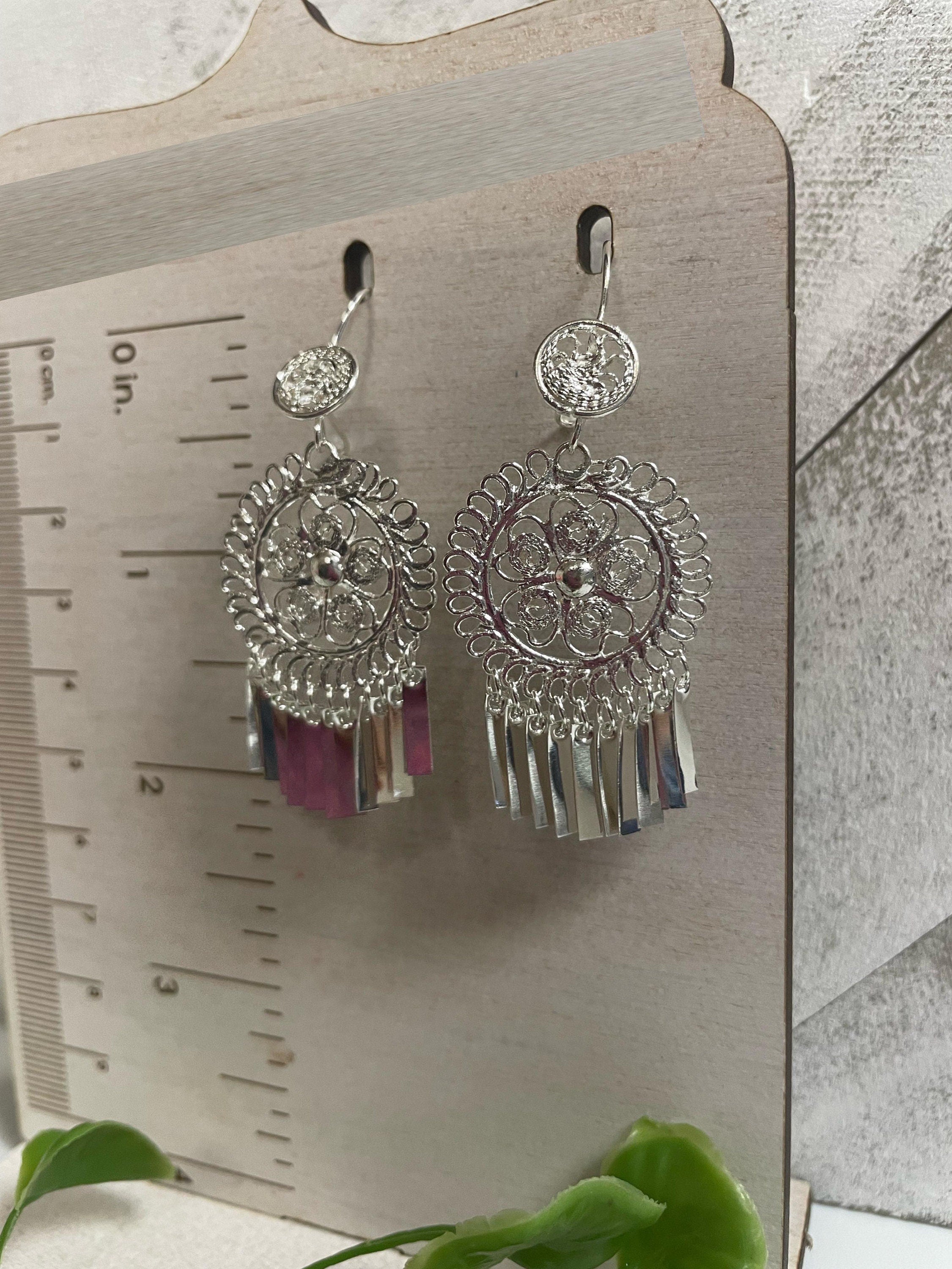 Image of Gorgeous and Elegant Mexican Artisanal Silver Plated Filigree Earrings - Beautiful Folkloric Earrings made by our Oaxaca Artisan Partners
