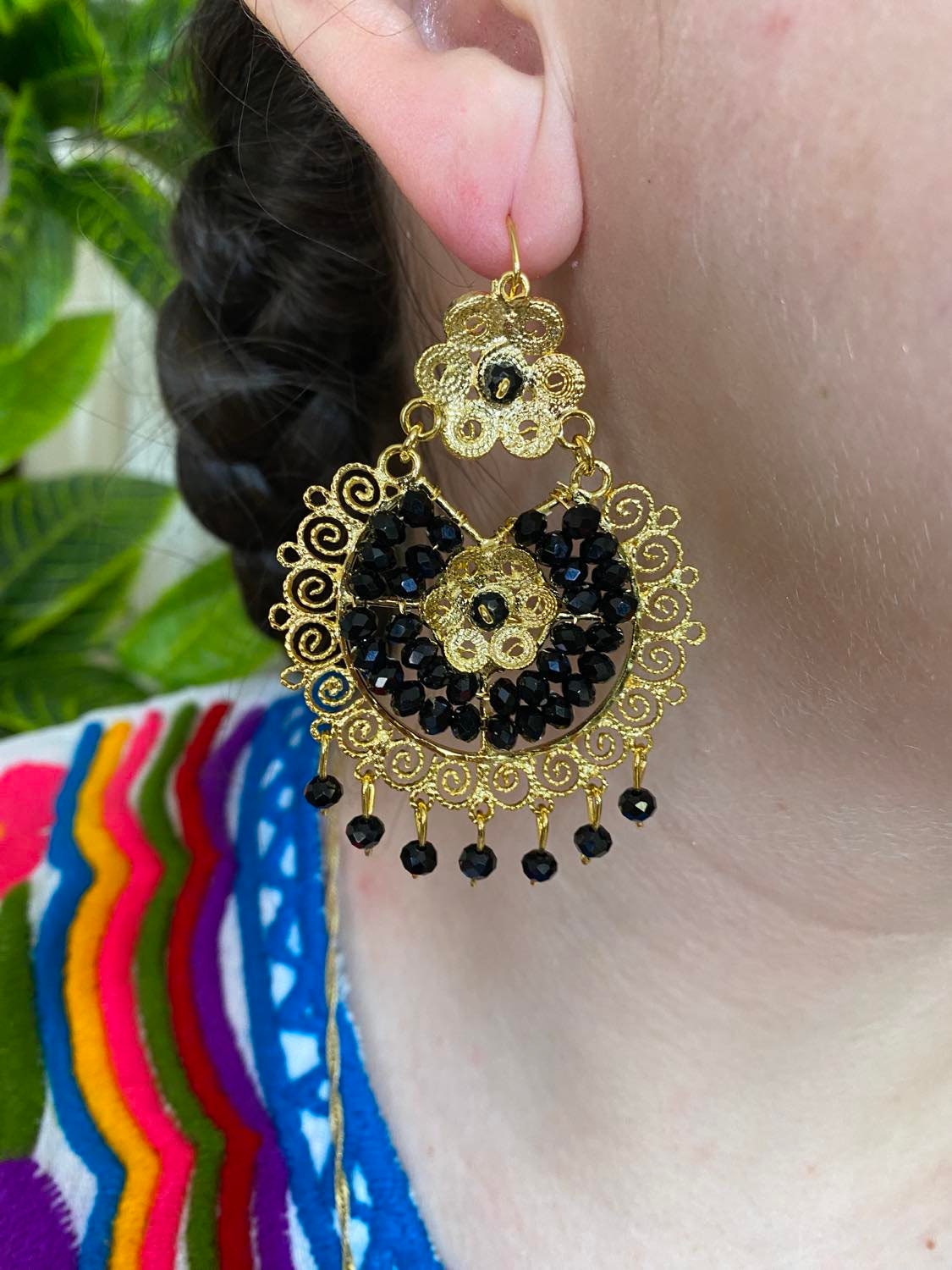 Traditional Mexican Artisanal Earrings - Beautiful Gold Plated Folkloric Earrings made by our Oaxaca Artisan Partners