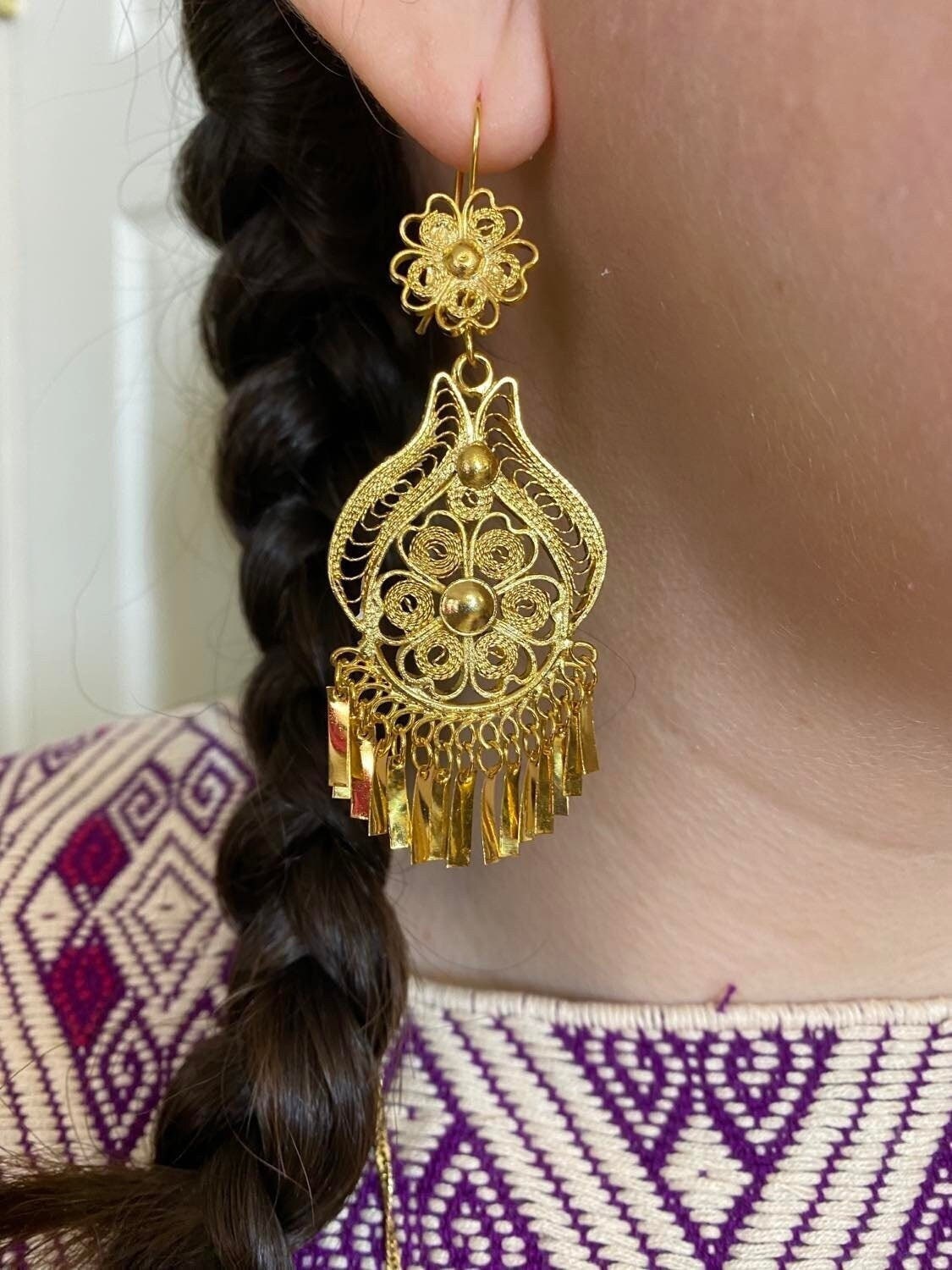 Image of Cantarito-Traditional Mexican Artisanal Earrings - Beautiful Gold Plated Folkloric Earrings made by our Oaxaca Artisan Partners
