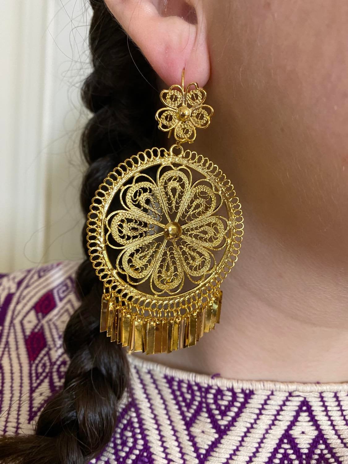 Image of Margarita-Gorgeous & Elegant Mexican Artisanal Gold Plated Filigree Earrings, beautifully made by our Oaxaca Partners