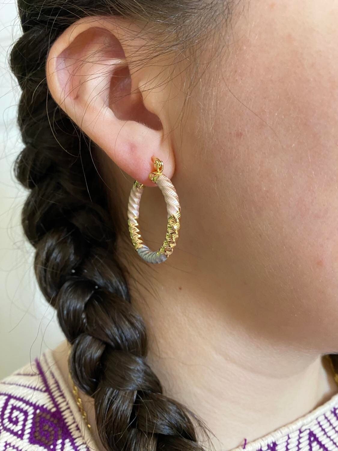 Beautiful Gold Plated Hoop Earrings - Artisanal Earrings - Artisan Made Earrings