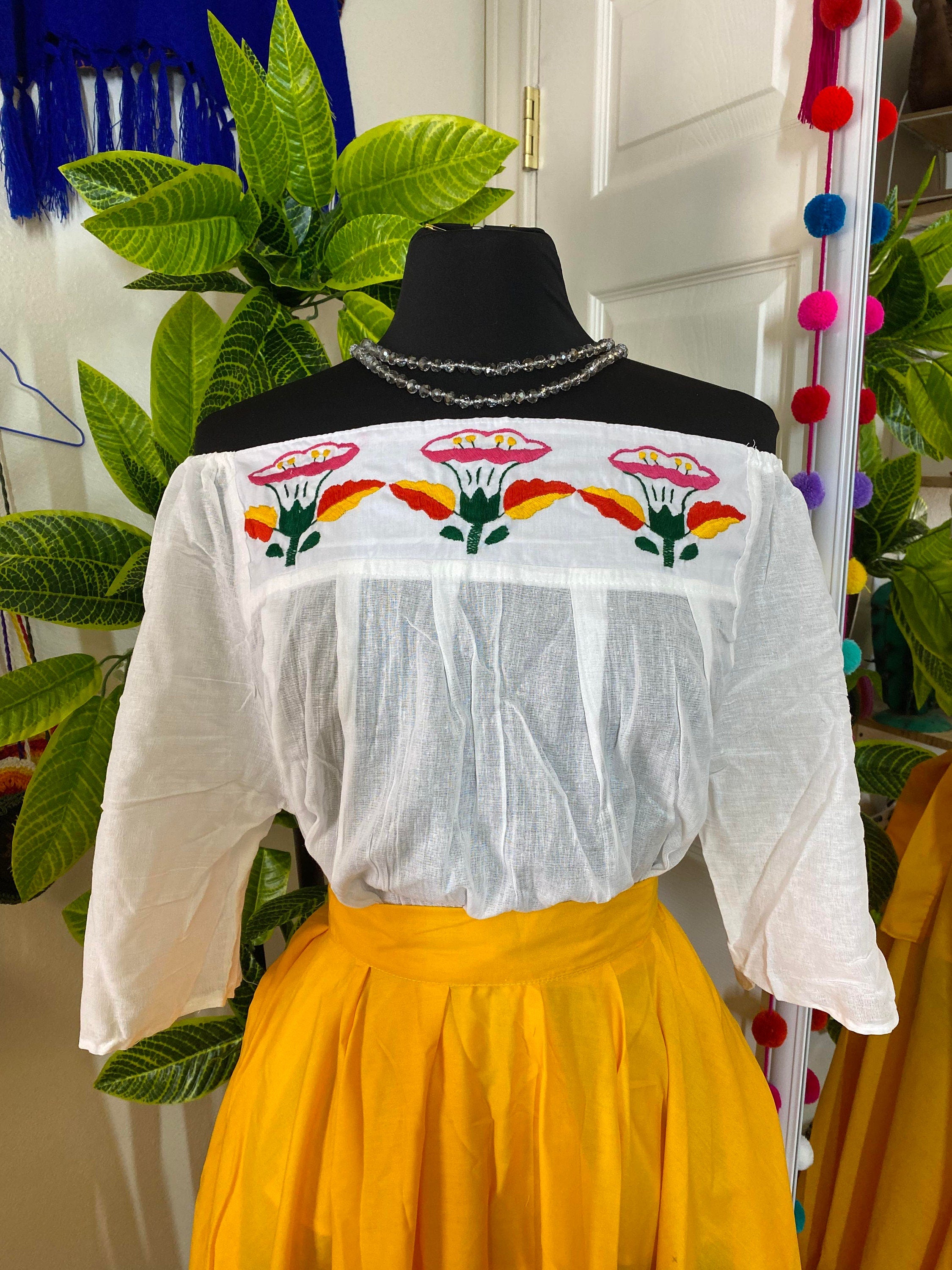 Image of Off The Shoulder Embroidered Loose Fit Gauze Blouse