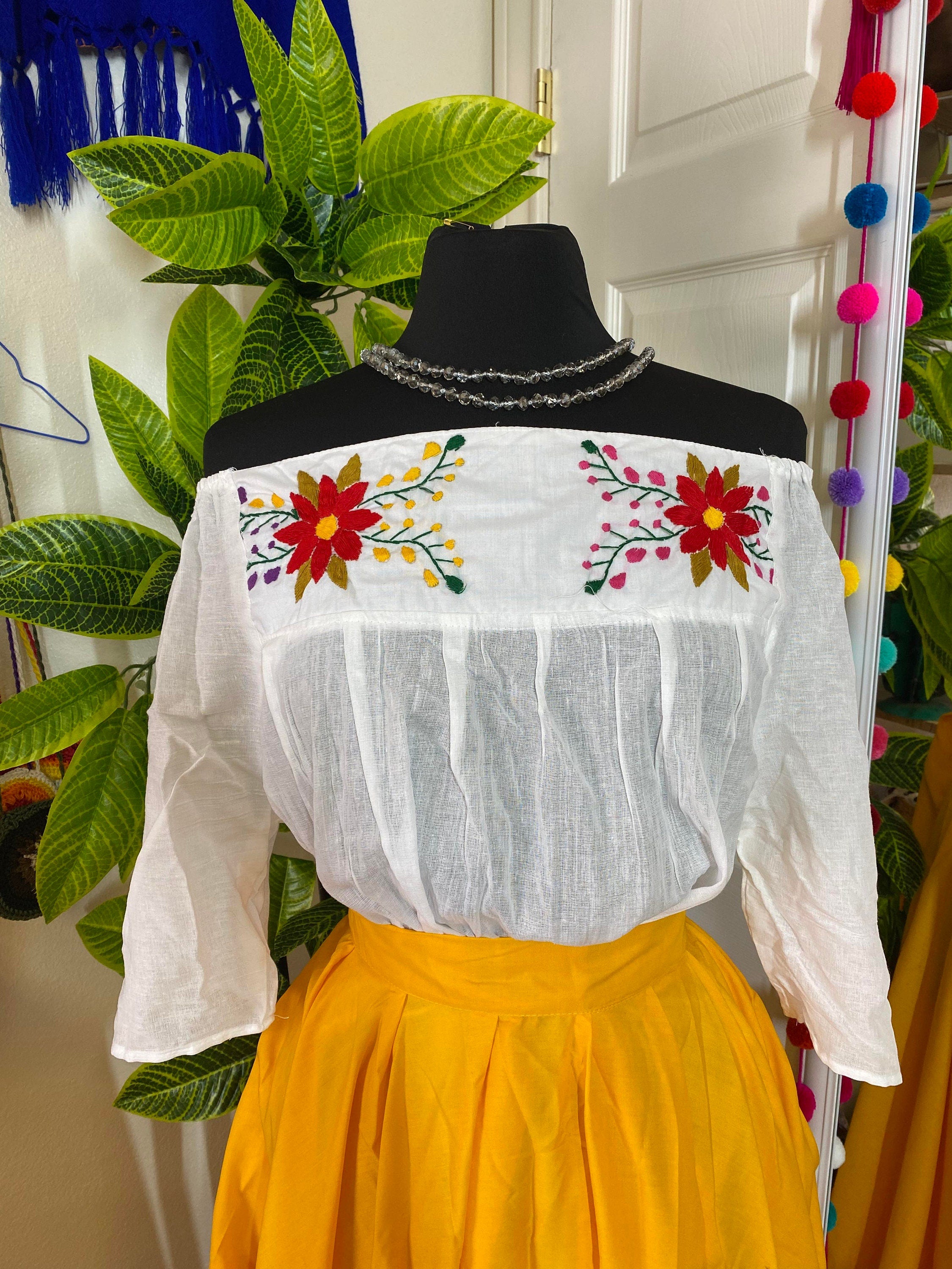 Image of Off The Shoulder Embroidered Loose Fit Gauze Blouse