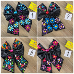 Image of Gorgeous XL Hand Embroidered Mexican Bows - Satin Floral Embroidered Bow