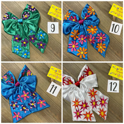 Image of Gorgeous XL Hand Embroidered Mexican Bows - Satin Floral Embroidered Bow