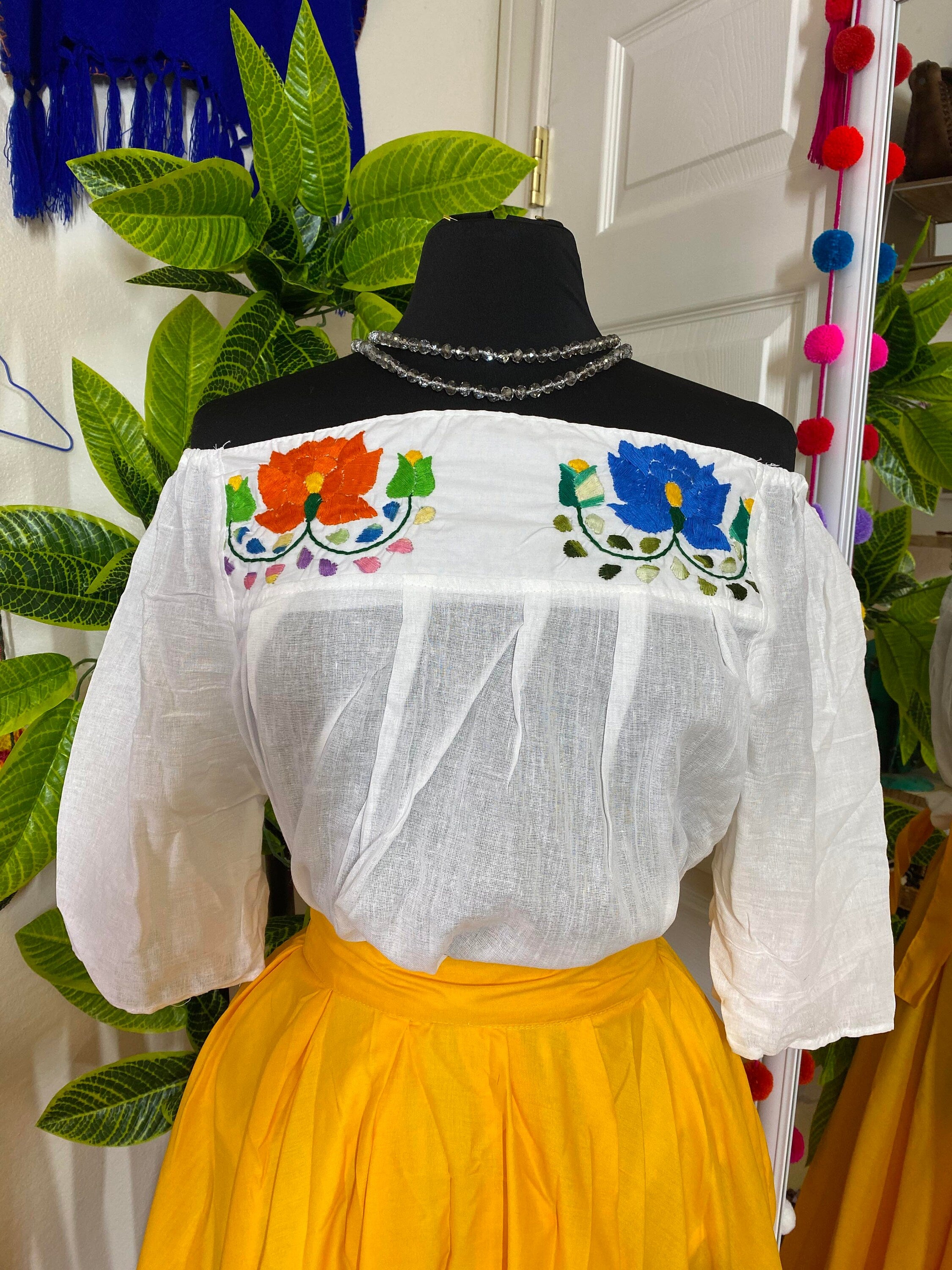 Off The Shoulder Embroidered Loose Fit Gauze Blouse