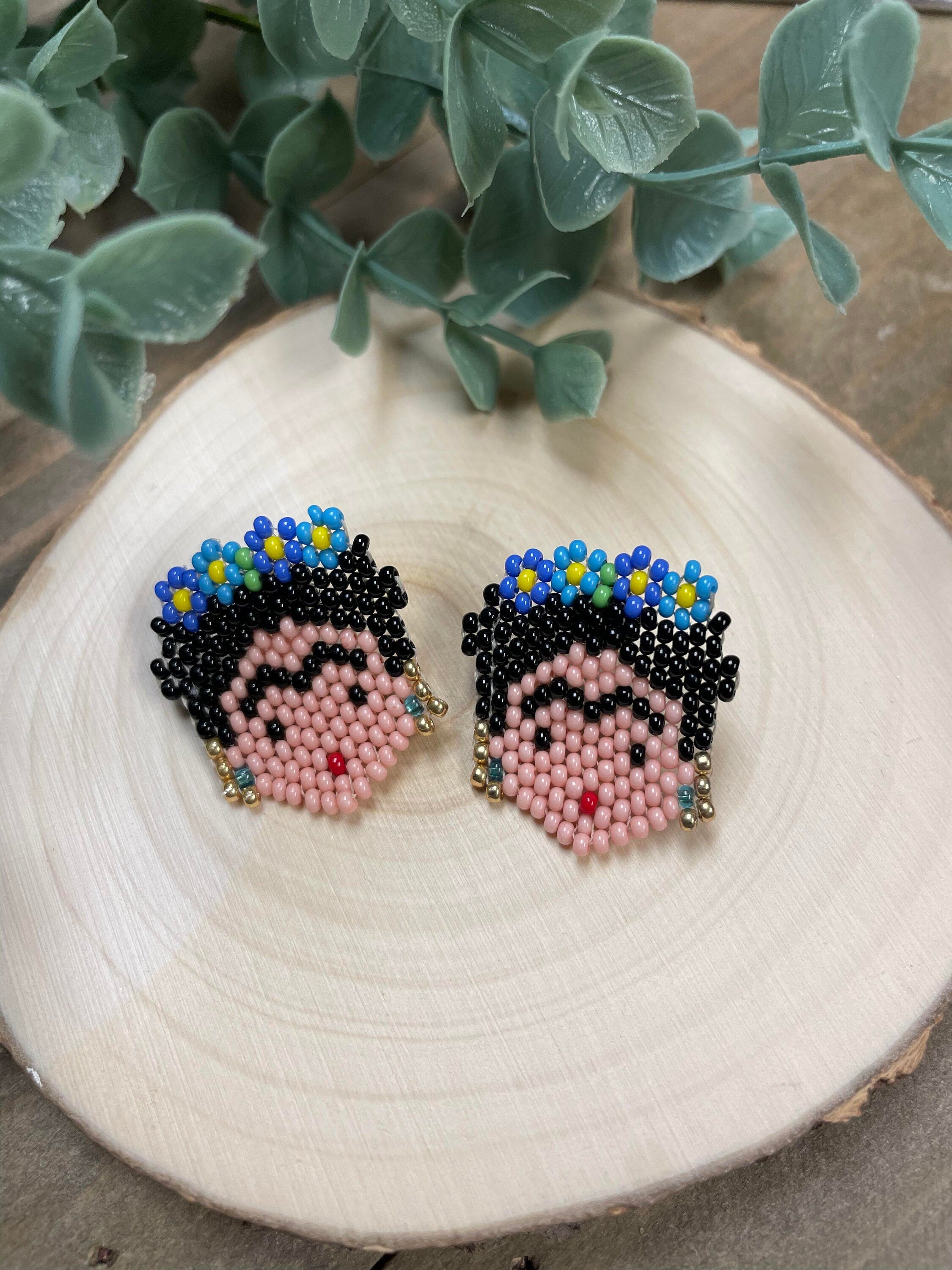 Image of Hand Beaded Mexican Earrings - Frida Kahlo Earrings - Maria Earrings