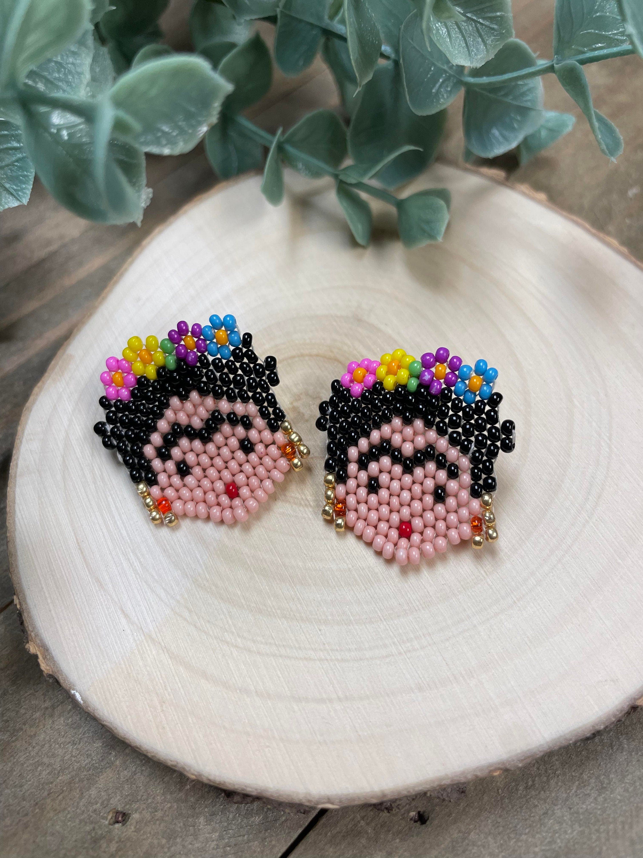 Image of Hand Beaded Mexican Earrings - Frida Kahlo Earrings - Maria Earrings