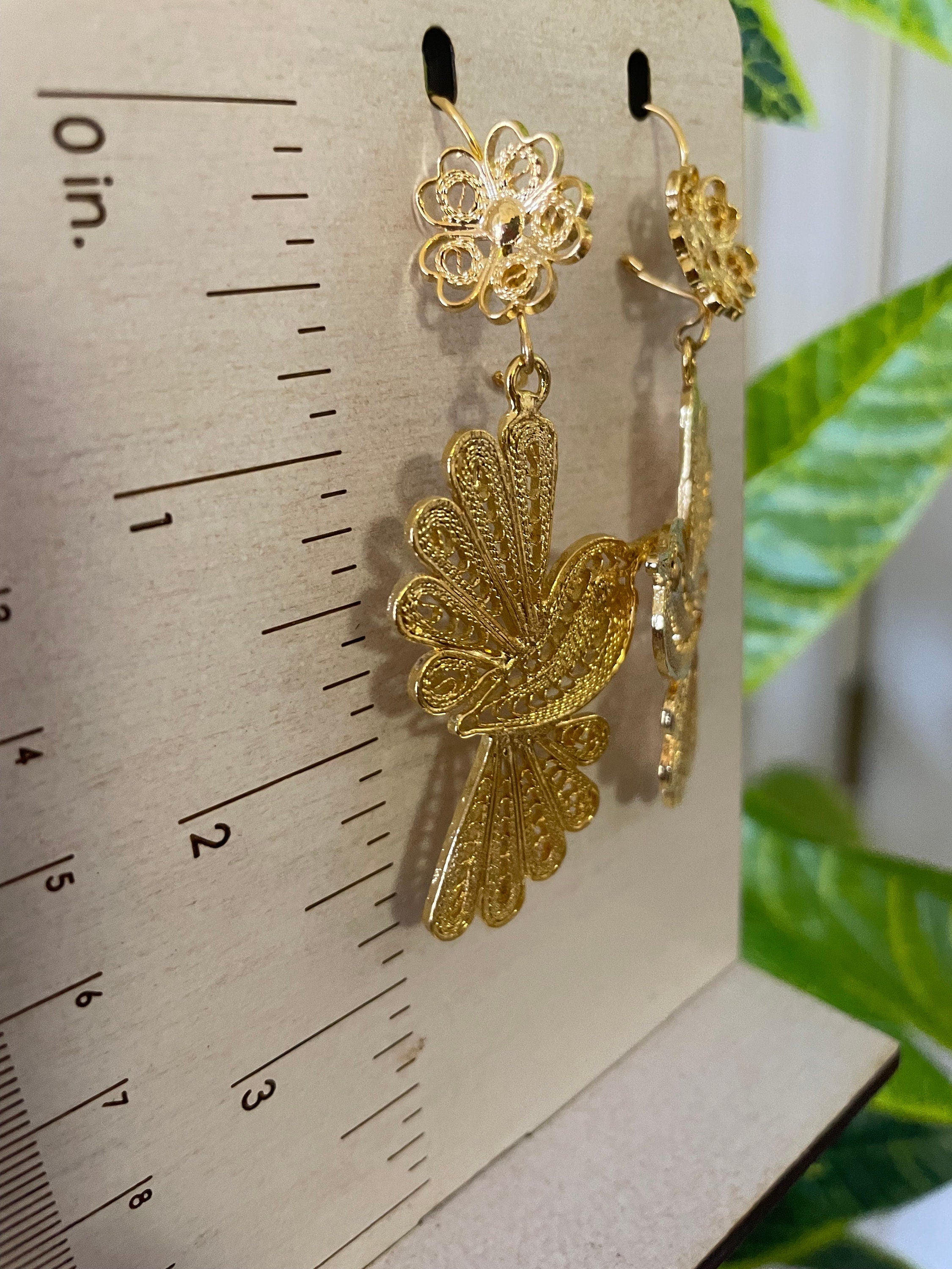 Image of Humming Bird - Mexican Artisanal Earrings - Beautiful Gold Plated Bird Folkloric Earrings made by our Oaxaca Artisan Partners