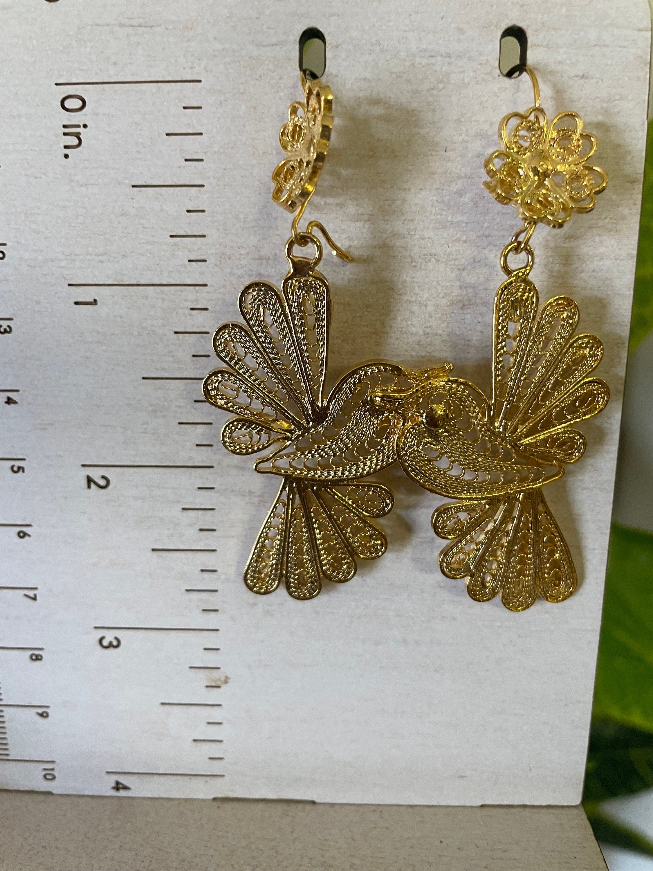 Image of Humming Bird - Mexican Artisanal Earrings - Beautiful Gold Plated Bird Folkloric Earrings made by our Oaxaca Artisan Partners
