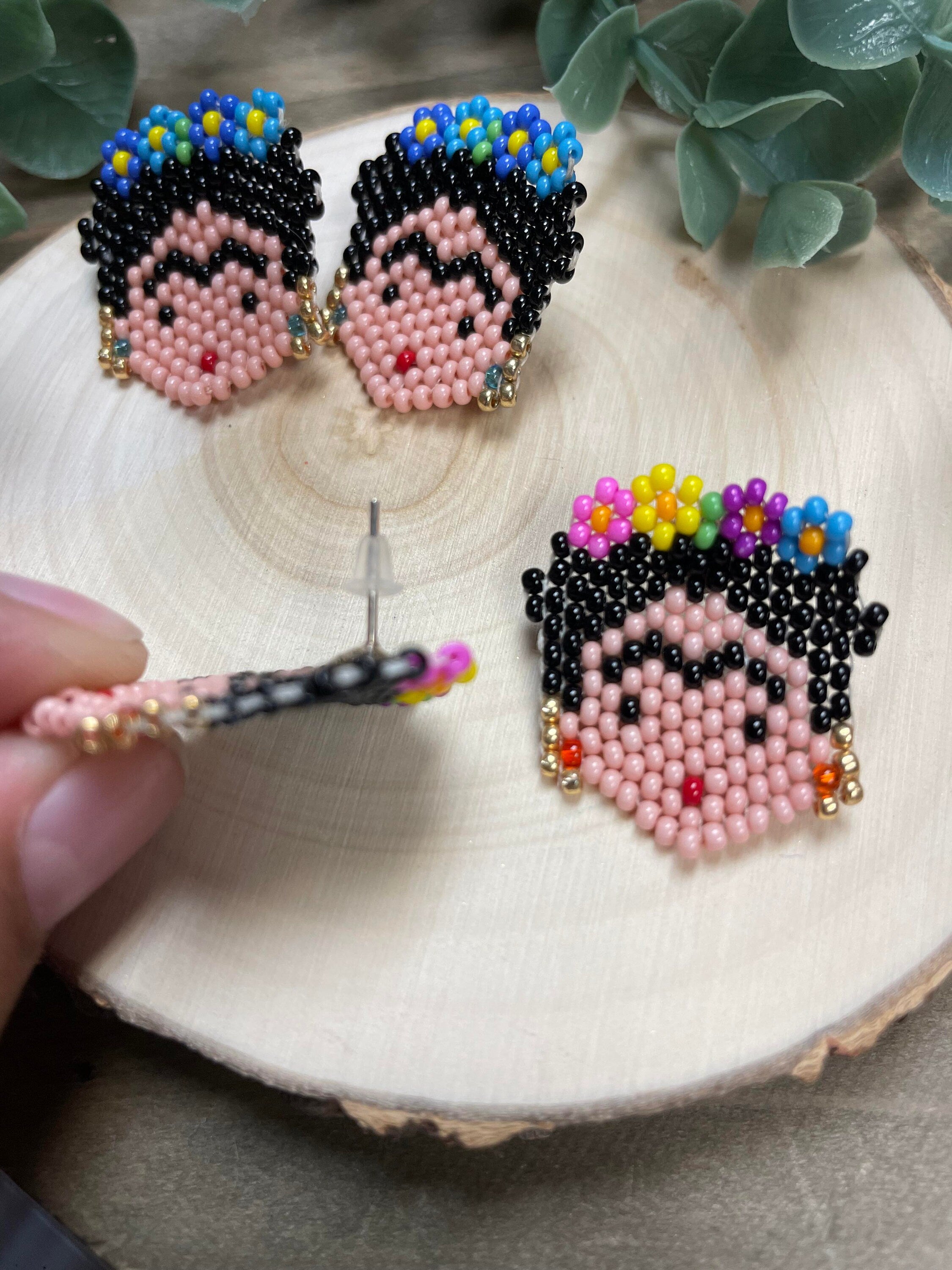 Image of Hand Beaded Mexican Earrings - Frida Kahlo Earrings - Maria Earrings
