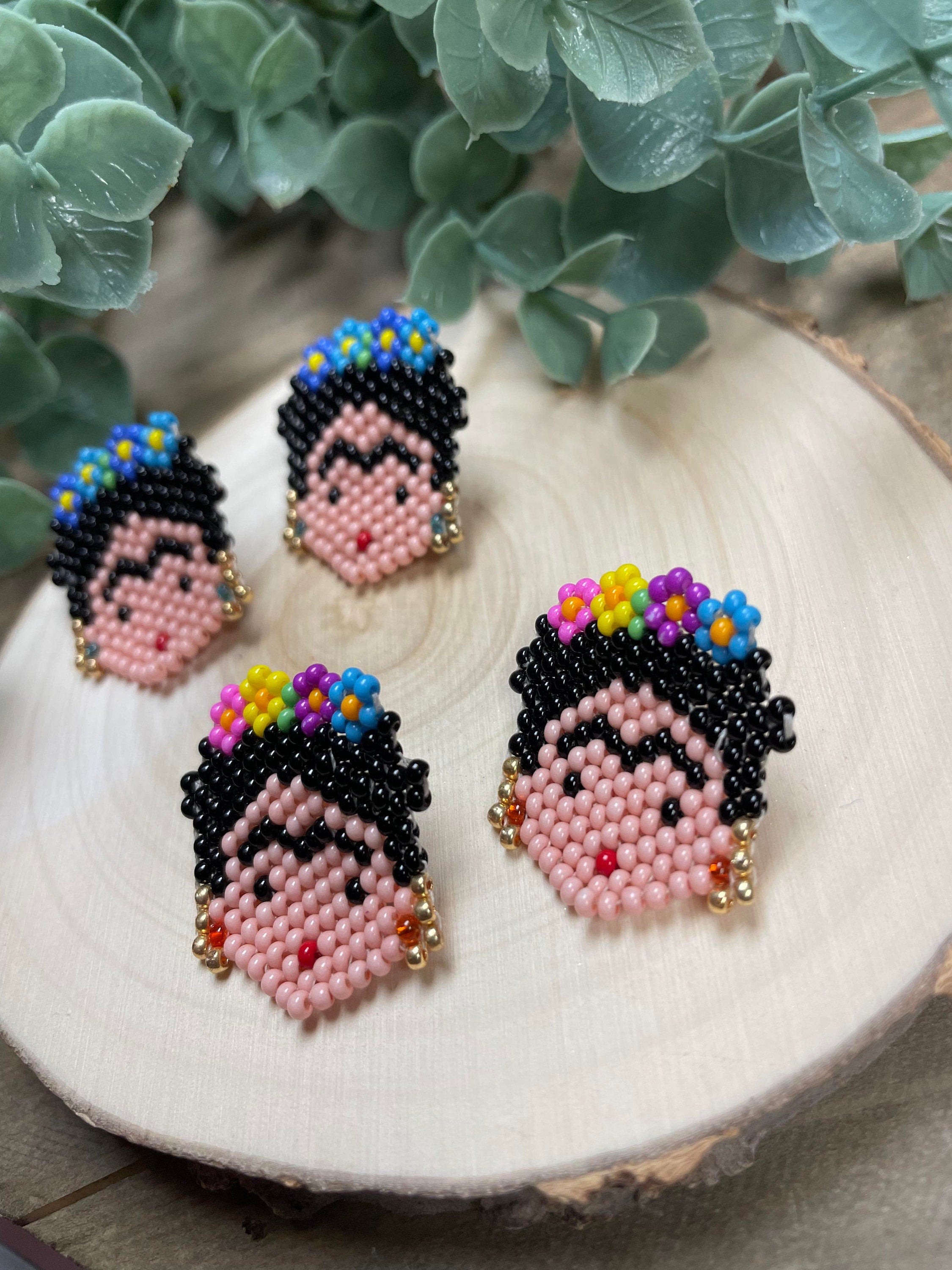 Image of Hand Beaded Mexican Earrings - Frida Kahlo Earrings - Maria Earrings