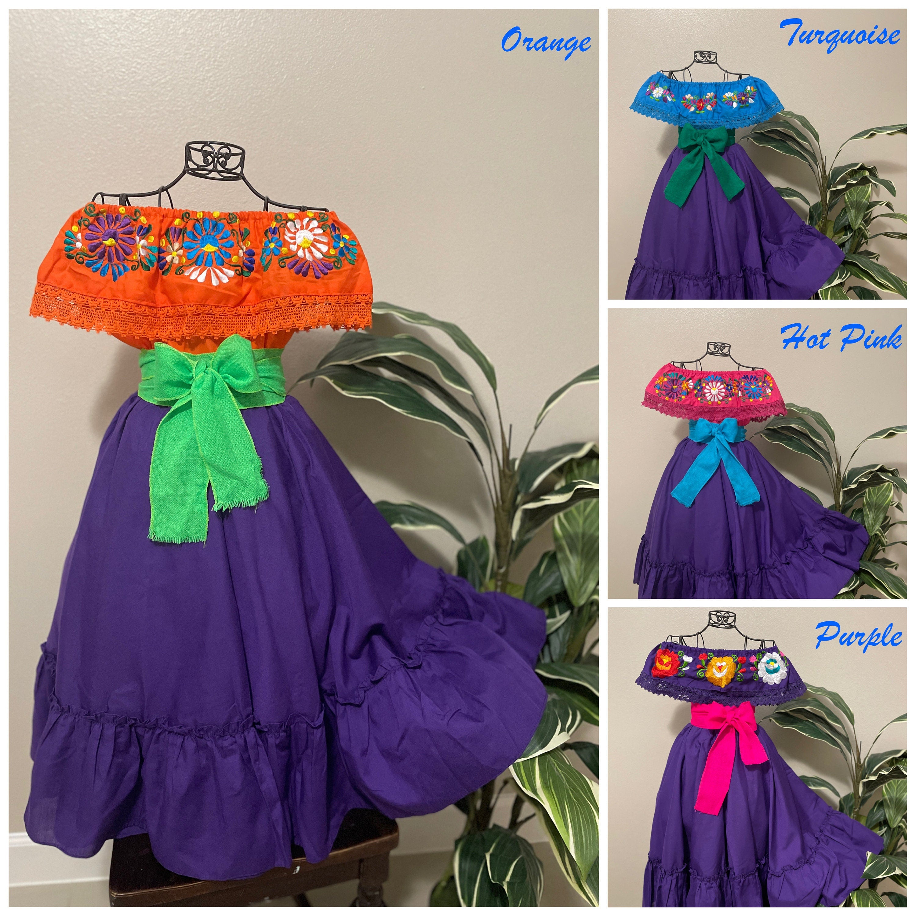 Beautiful Mexican Embroidered Blouse and Skirt Set -Traditional Girls Set - Handmade Authentic Clothing