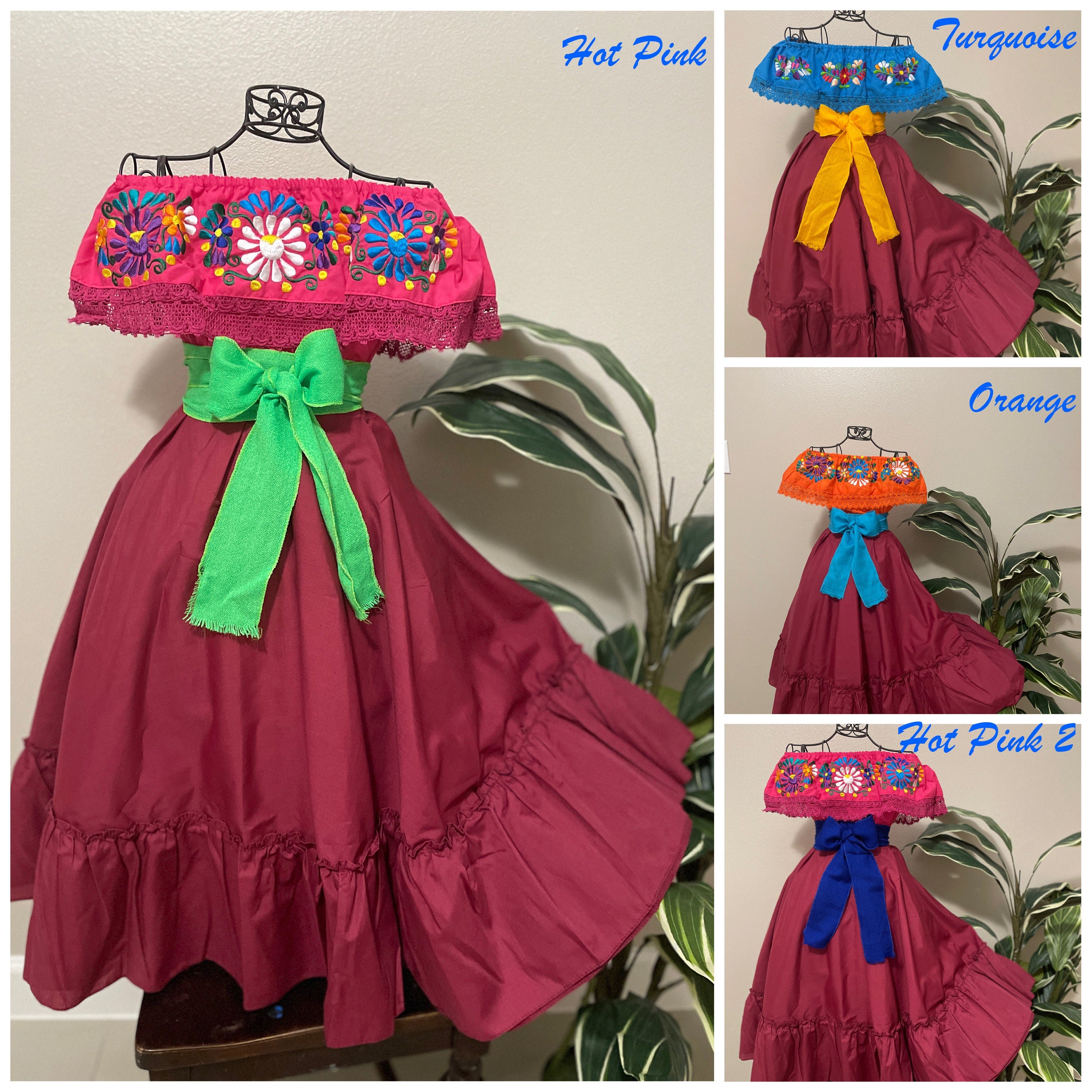 Beautiful Mexican Embroidered Blouse and Skirt Set -Traditional Girls Set - Handmade Authentic Clothing